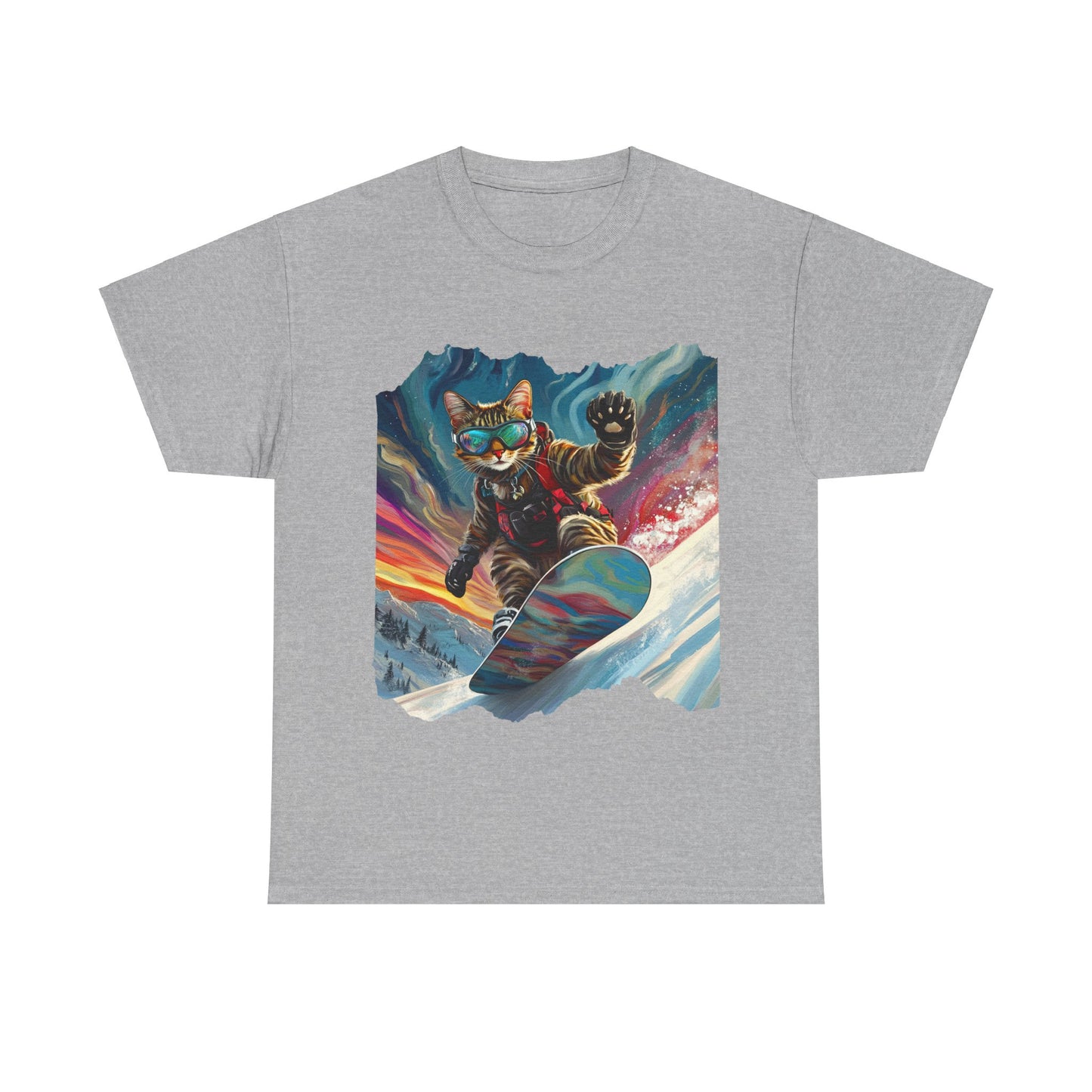 Snowboard Cat, Winter Ski Cat Art Gift - Cool Cats Unisex Heavy Cotton Tee T-Shirt