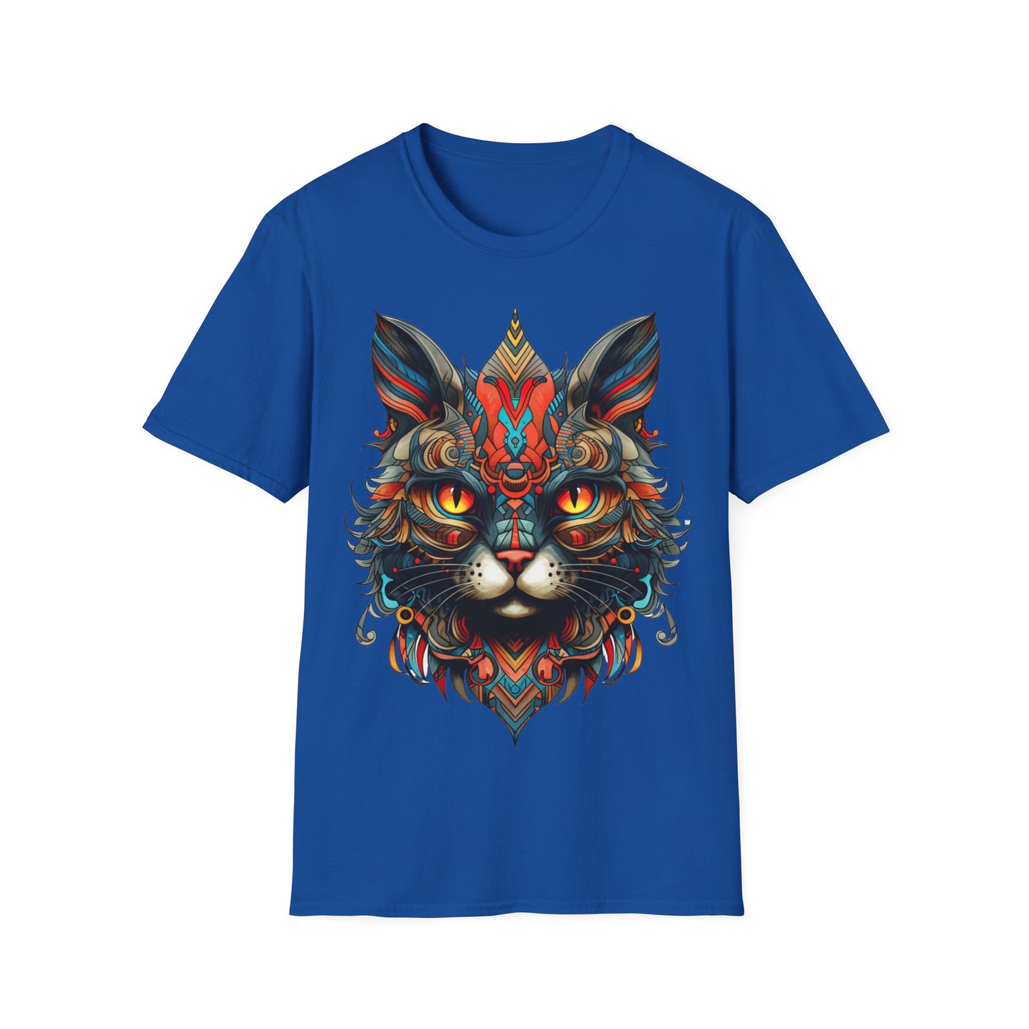 Tribal Exotic Cat Shirt, Cat Lover's Graphic Tee Graphic Unisex T- Shirt, T-Shirt Cat Lovers Gift Softstyle T-Shirt Tee Teeshirt Stylized Cat