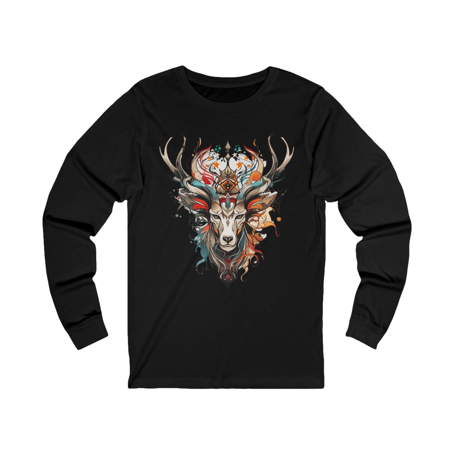 Reindeer Shirt, Deer - Reindeer, Lover's Gift Unisex Jersey Long Sleeve Tee Shirt, T-Shirt, Exotic or Tribal Reindeer