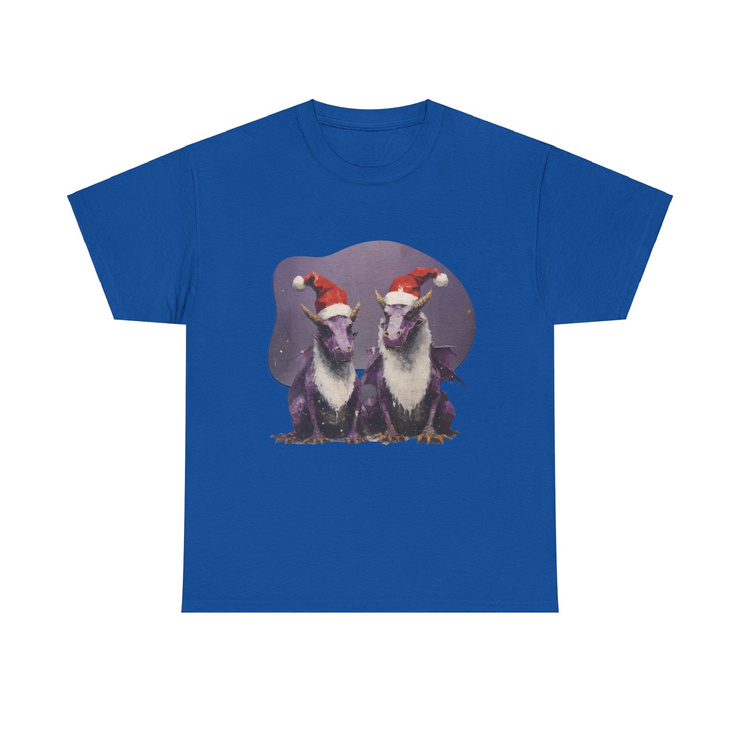 Holiday Dragon Graphic Tee - Dragon in Santa Hat T-shirt - Dragon Lovers Unisex Heavy Cotton Tee T-Shirt