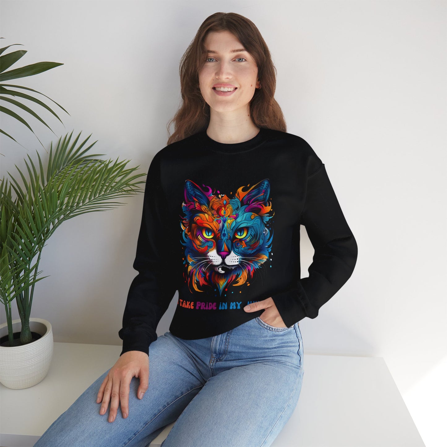 "I Take Pride in My Human" Pride Cat Sweatshirt, Cat Lovers Gift, Kitty Cat LGBTQ+ Shirt Unisex Sweatshirt Sweat Shirt, Many Colors