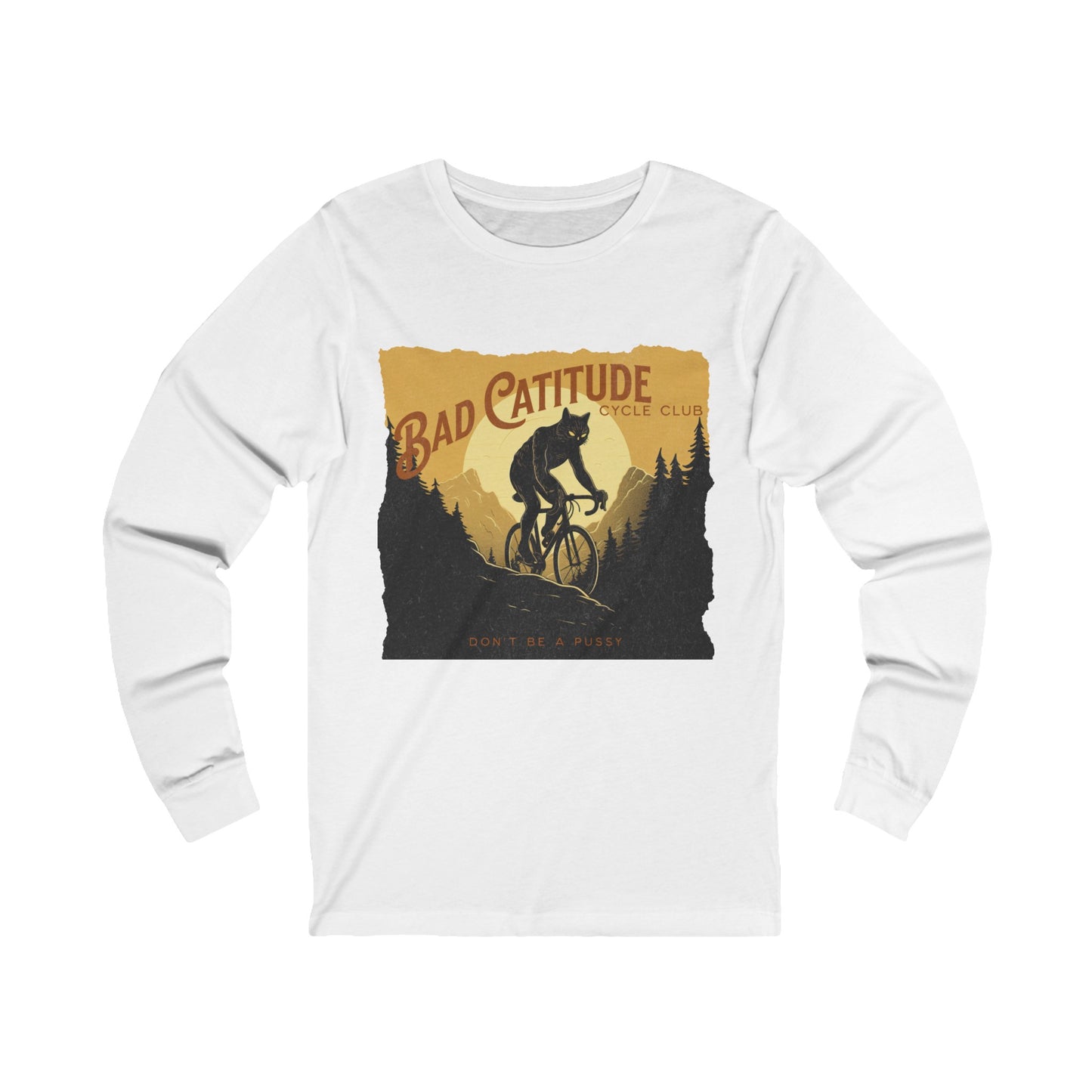 Cycling Cat Cycle, Cat on Bicycle, Bad Catitudes Cycling Club, Unisex Jersey Long Sleeve Tee Shirt, T-Shirt, Cat Lovers Gift