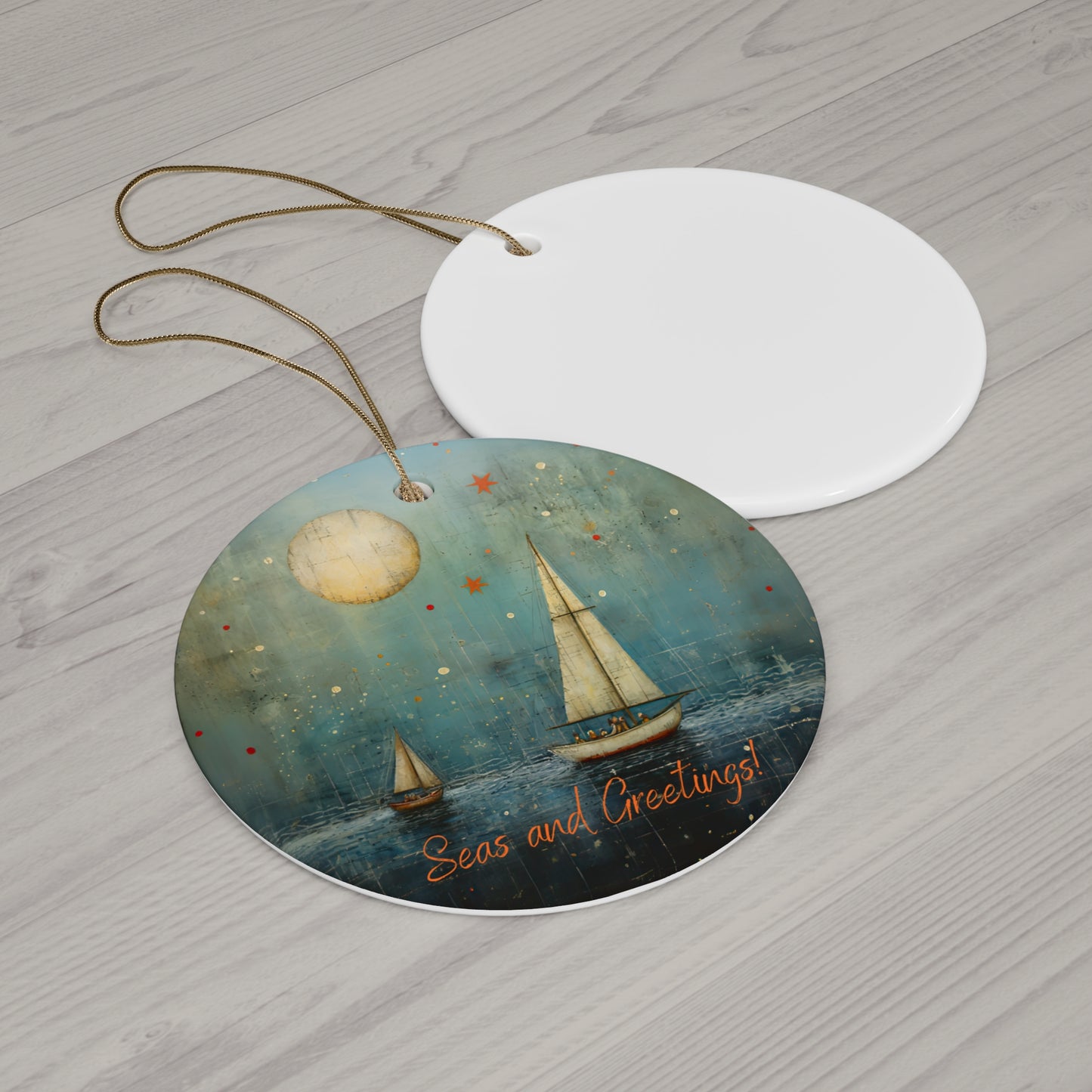 Seas and Greetings, Florida, Tropical, Sailing Sailboat Seaside Christmas Greetings - Christmas Tree Keepsake Ornament Ceramic - Seas and Greetings