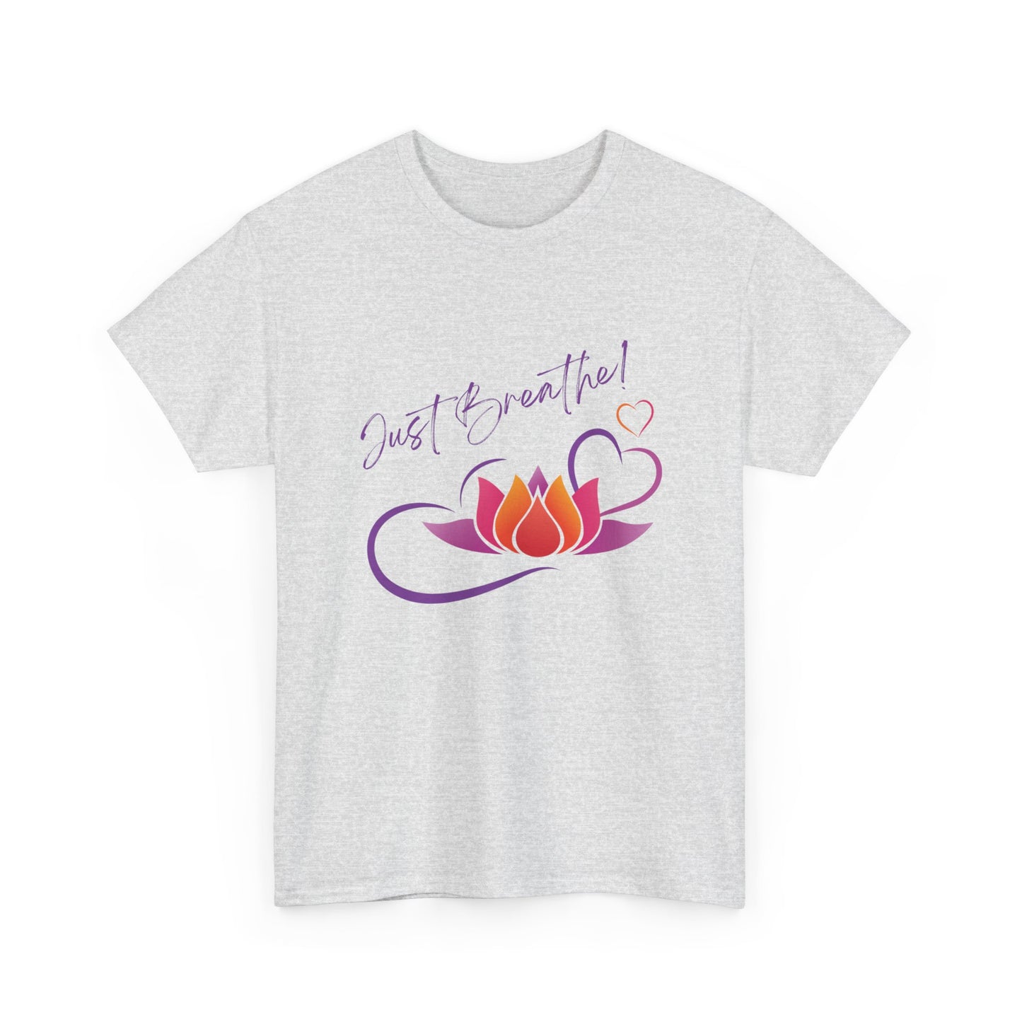 Just Breathe! Lotus Flower Hearts Tee shirt, Graphic Tees, Yoga Wear, Zen, Spiritual, Meditation Gifts Unisex Heavy Cotton Graphic Tee T-Shirt