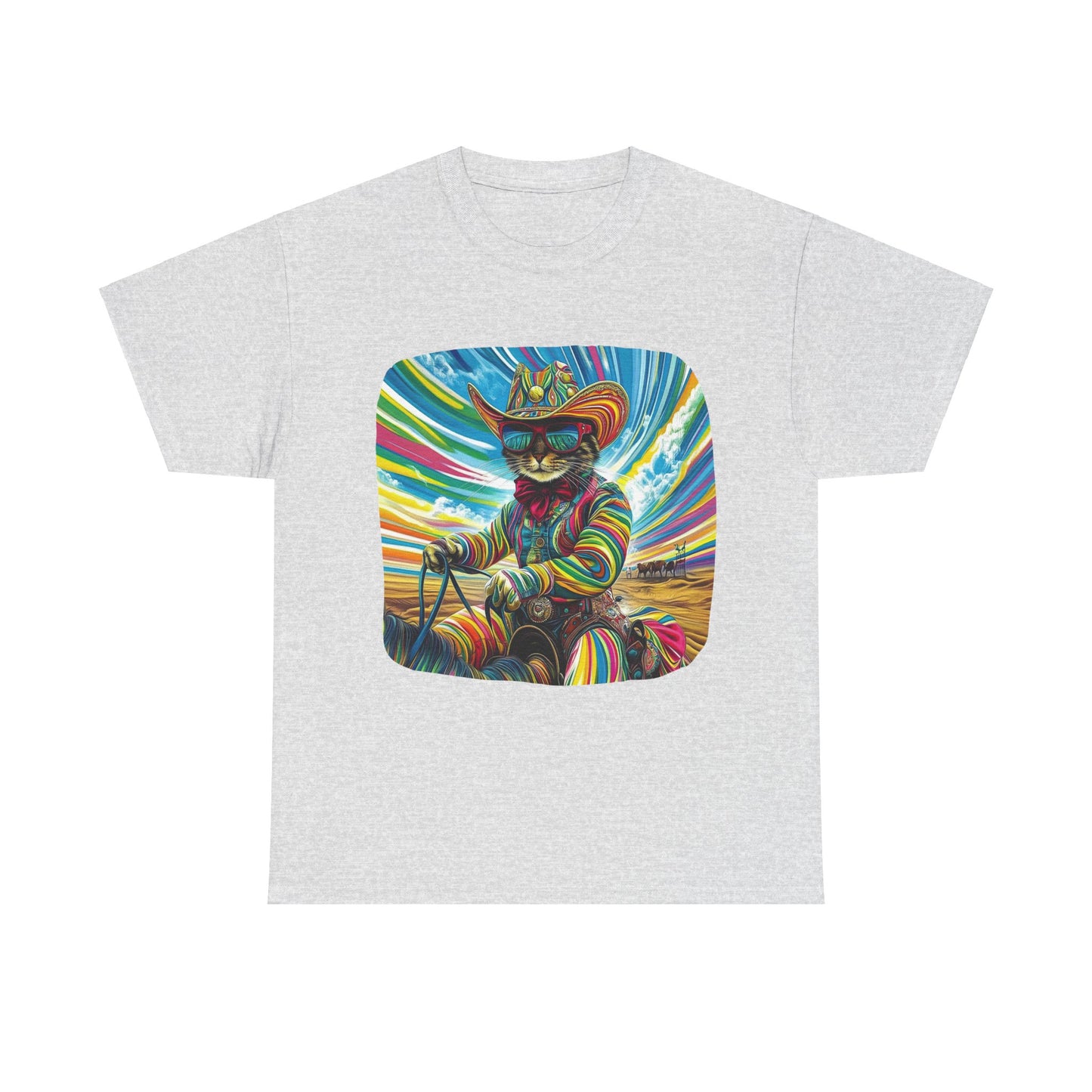 Cowboy, Cattle Rancher Cat Shirt - Graphic T- Cat Art Gift - Cool Cats Unisex Heavy Cotton Tee T-Shirt
