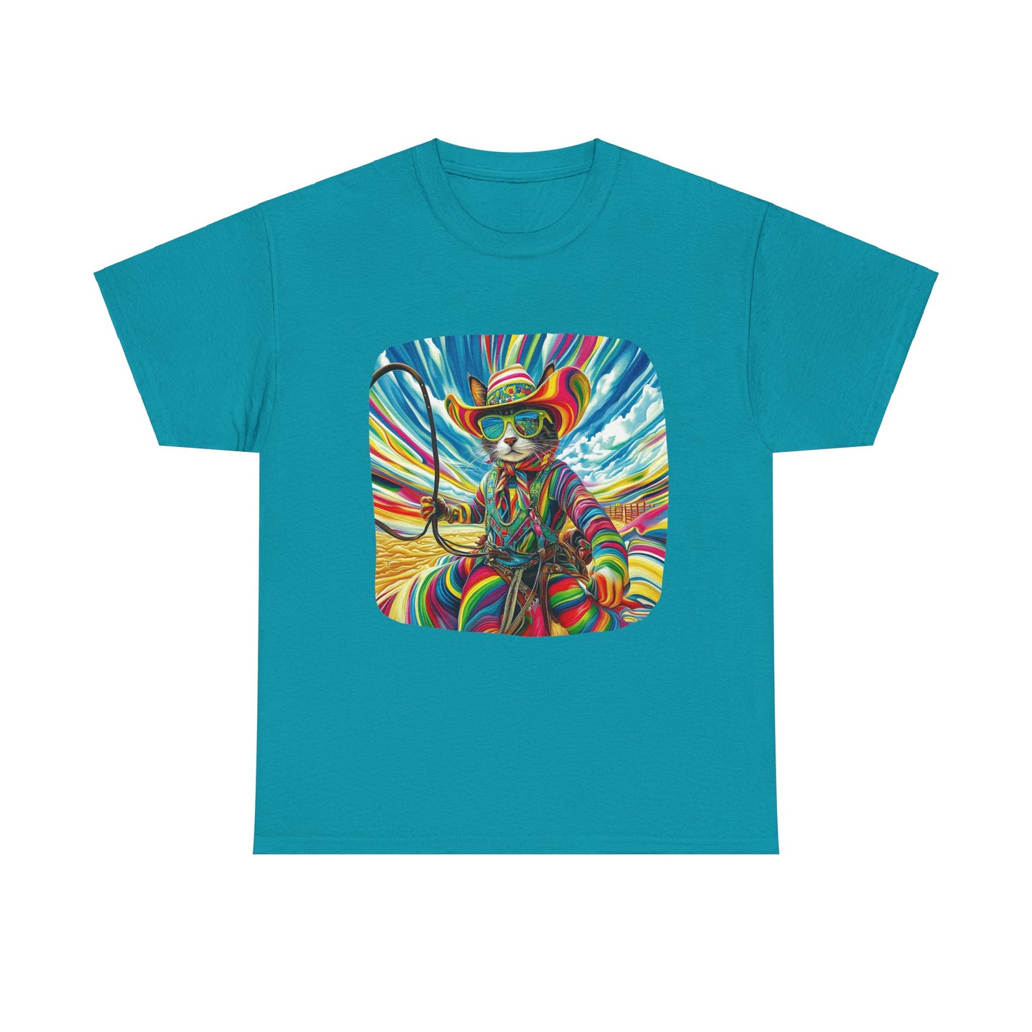 Rodeo Star Cowboy, Cattle Rancher Cat Shirt - Graphic T- Cat Art Gift - Cool Cats Unisex Heavy Cotton Tee T-Shirt