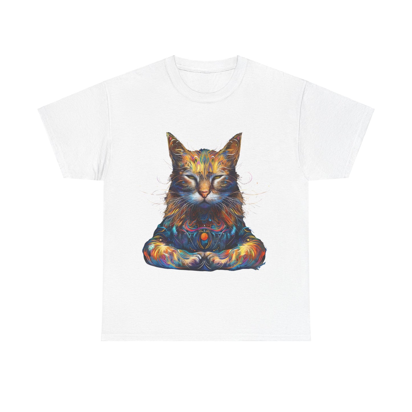 Meditating Cat, (V5) Zen Cat, Cat Gift Unisex Heavy Cotton Tee T-Shirt