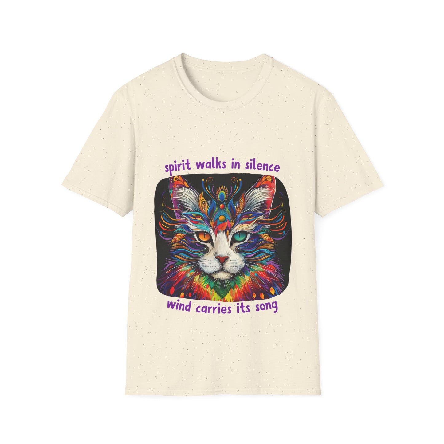 Spirit Walks in Silence, Wind Carries its Song - Shaman Graphic Cat Tee, Cat Lover's Graphic Tee Graphic Unisex T- Shirt, T-Shirt Cat Lovers Gift Softstyle T-Shirt Tee Teeshirt Stylized Cat