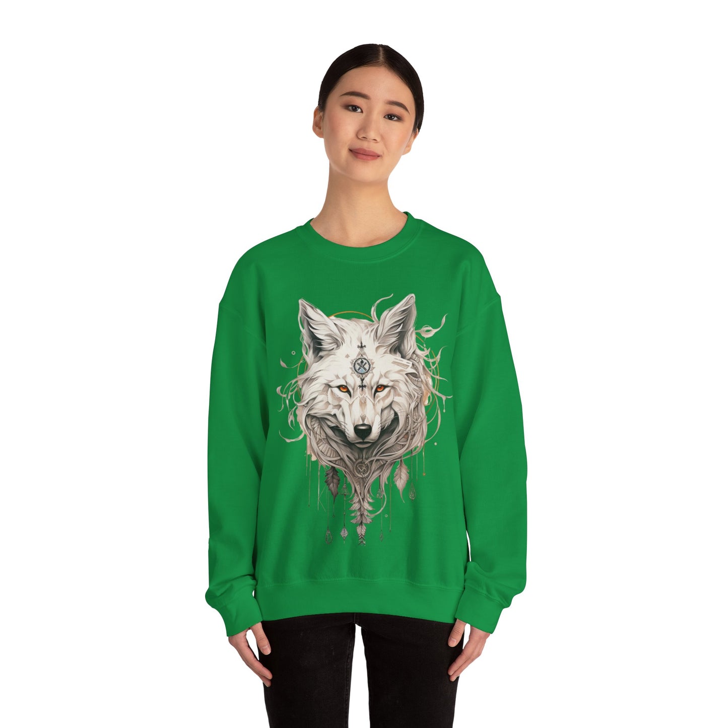 Tribal Style White Wolf, Lone Wolf Sweatshirt, Wolf Totem Gift, Canada, Northern US Wolf Conservation Shirt Unisex Sweatshirt Sweat Shirt