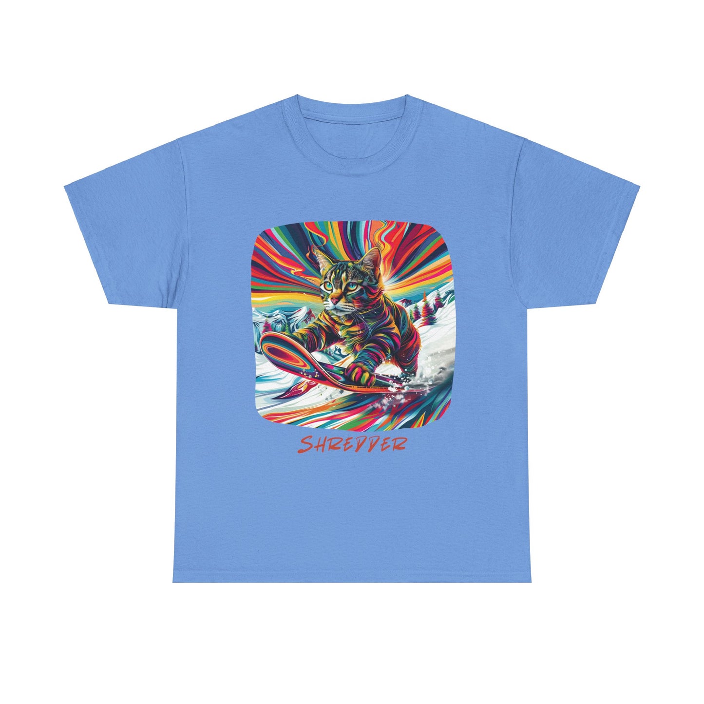 Shredder Snowboard Cat Graphic Tee - Extreme Winter Sports Ski Cat Art Gift - Cool Cats Unisex Heavy Cotton Tee T-Shirt