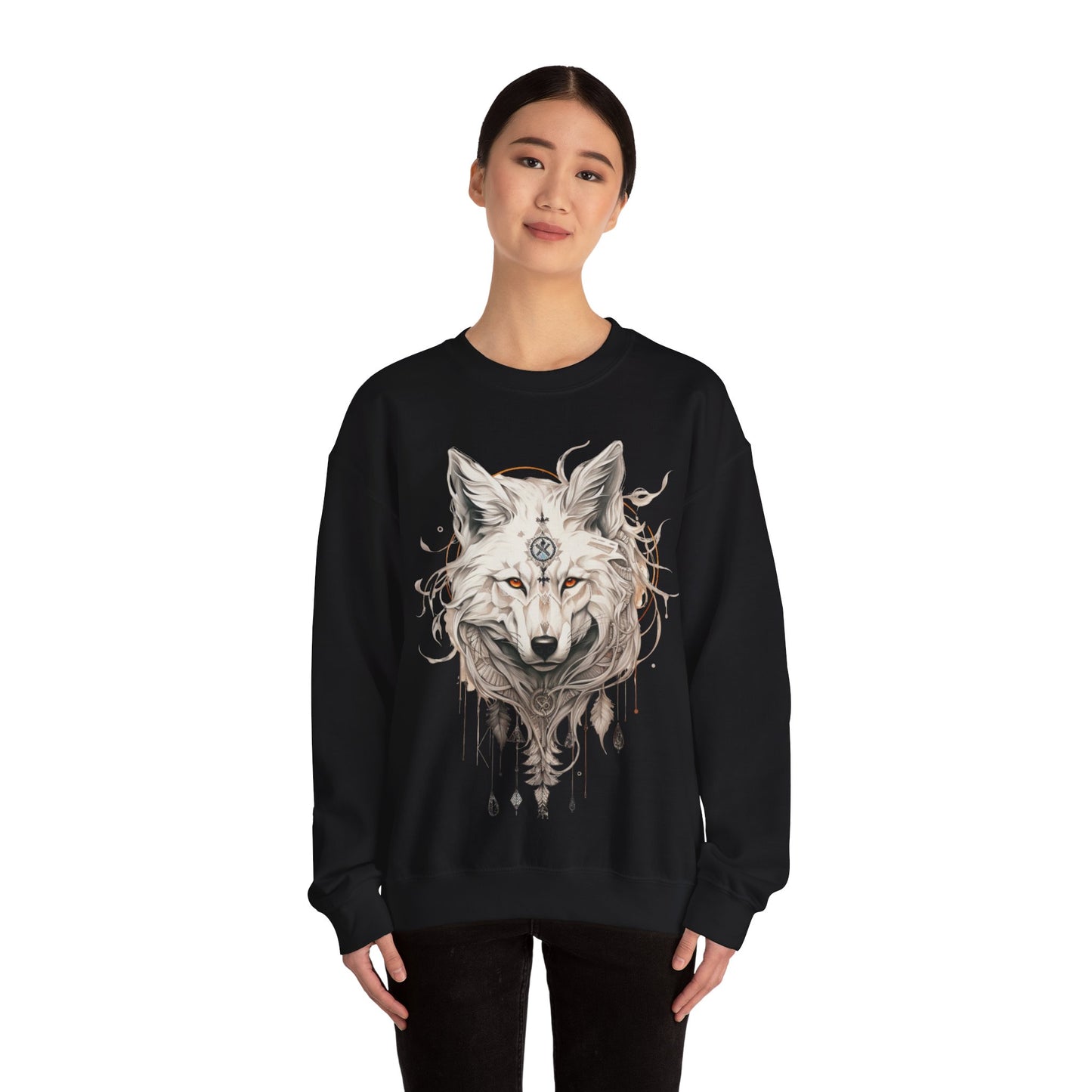 Tribal Style White Wolf, Lone Wolf Sweatshirt, Wolf Totem Gift, Canada, Northern US Wolf Conservation Shirt Unisex Sweatshirt Sweat Shirt