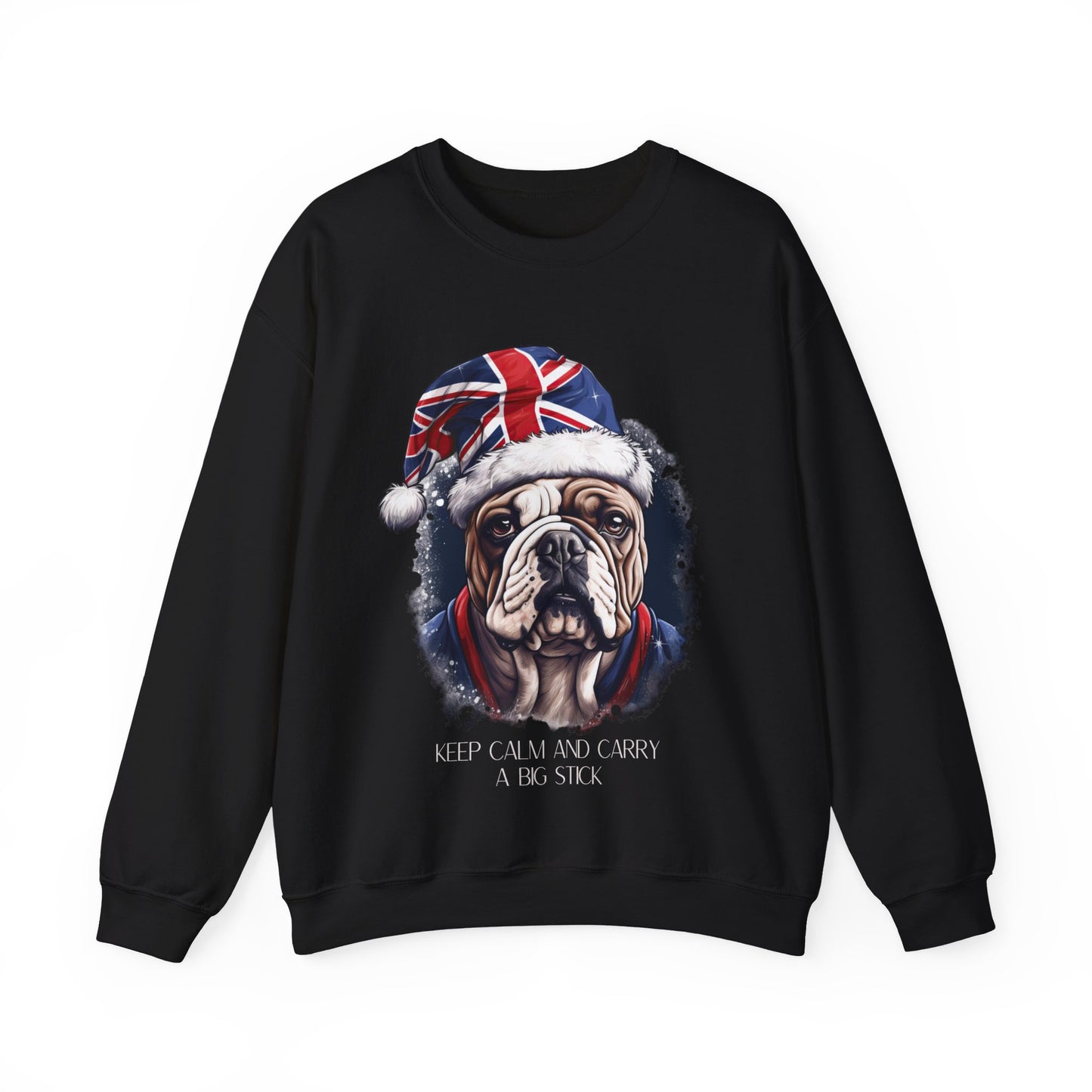 British English Bulldog - Keep Calm and Carry a Big Stick Union Jack Unisex Long Sleeve Jersey Cotton Shirt Mens Women Sweatshirt Sweat Shirt