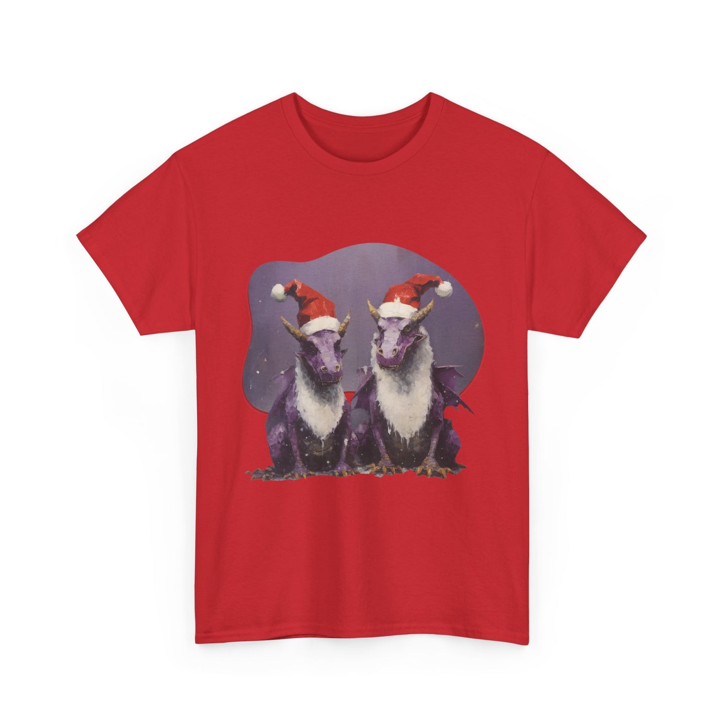 Holiday Dragon Graphic Tee - Dragon in Santa Hat T-shirt - Dragon Lovers Unisex Heavy Cotton Tee T-Shirt