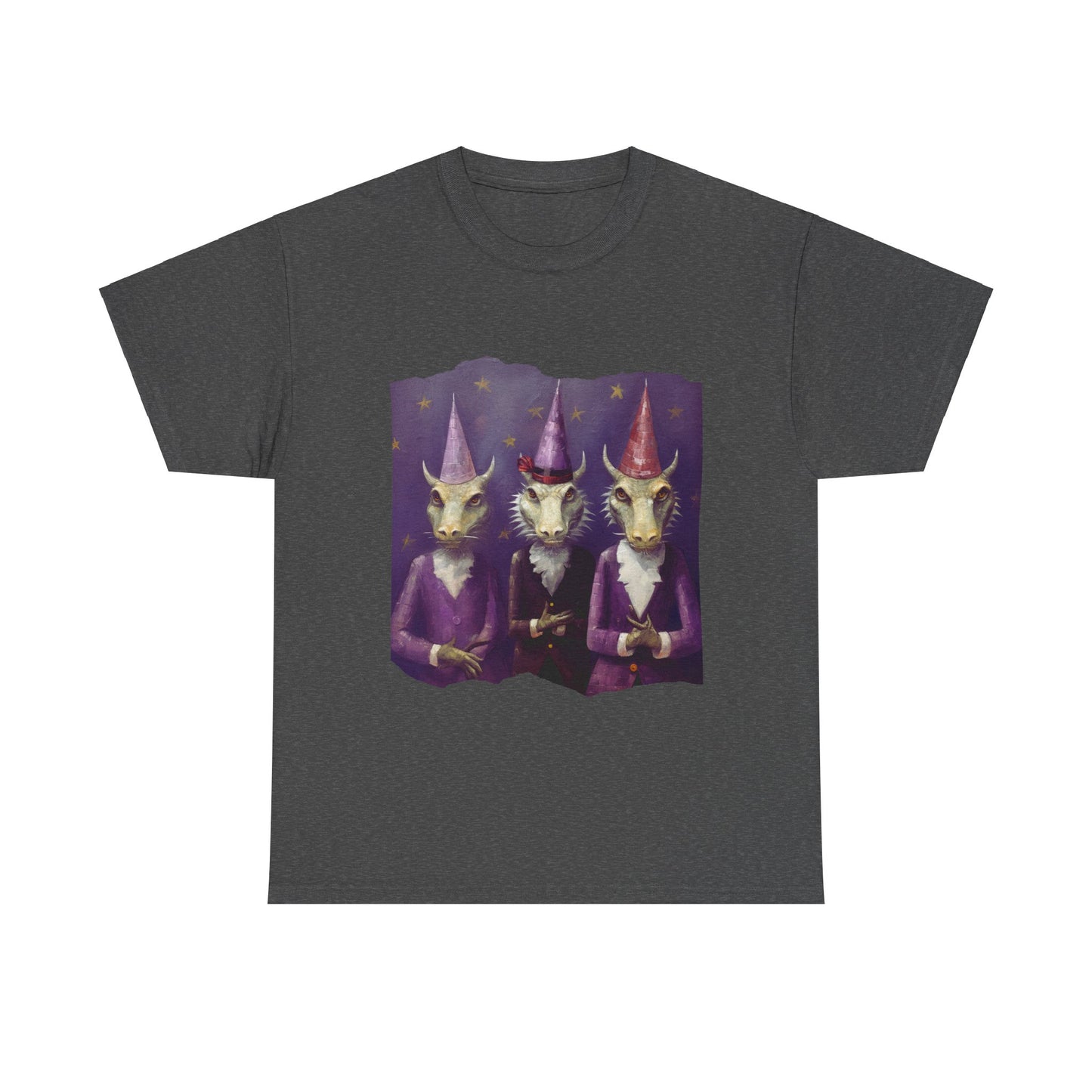 Dragon Elves Graphic Tee - Dragon in Santa Hat T-shirt - Dragon Lovers Unisex Heavy Cotton Tee T-Shirt