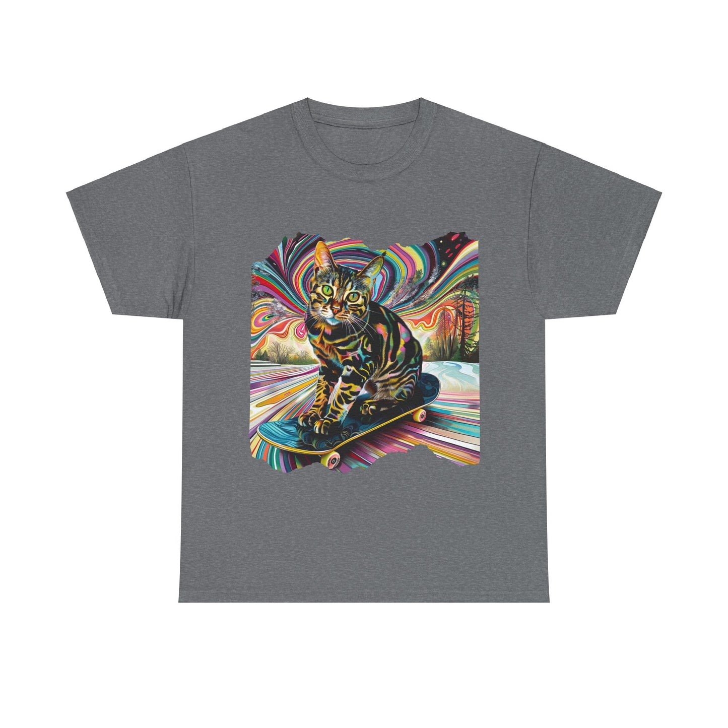 Skateboard Cat (V3) Skater Cat Art Gift - Cool Cats Unisex Heavy Cotton Tee T-Shirt