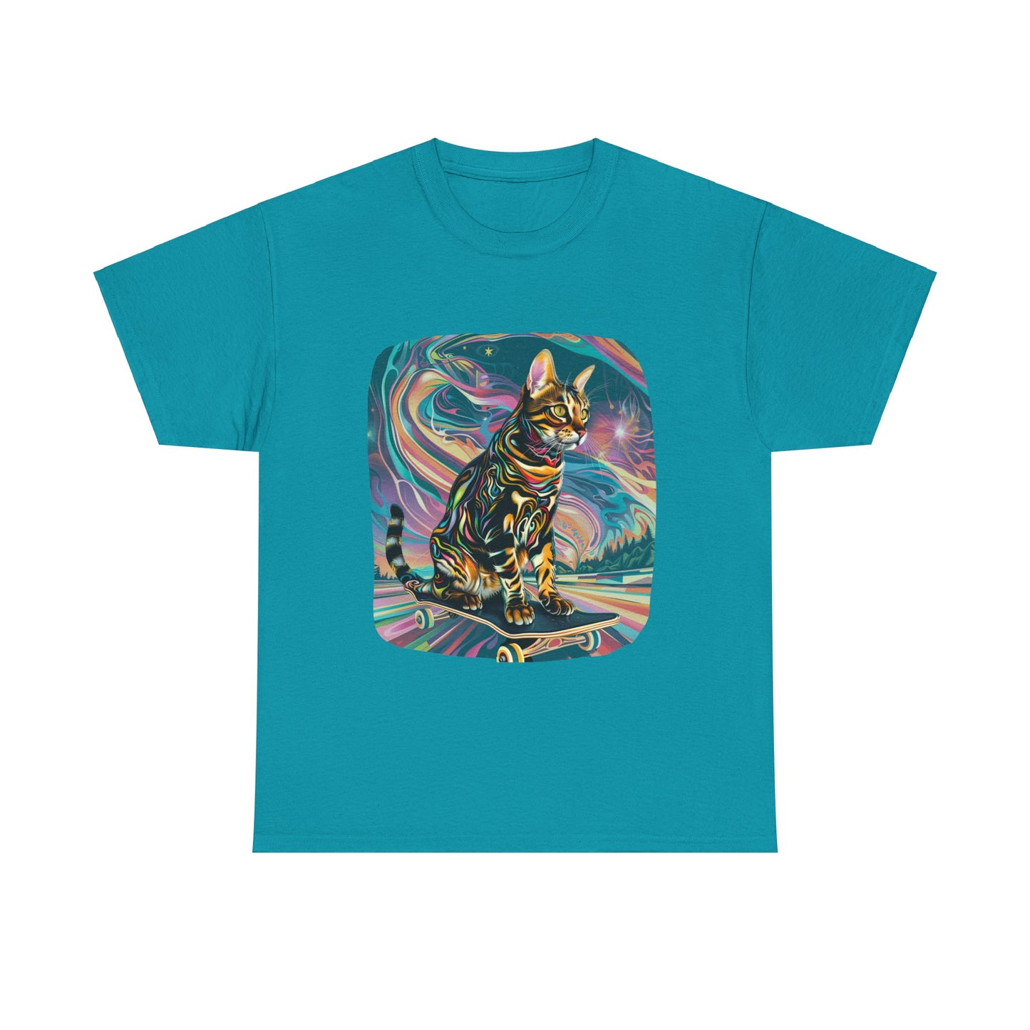 Skateboard Cat, (V2) Skater Cat Art Gift - Cool Cats Unisex Heavy Cotton Tee T-Shirt