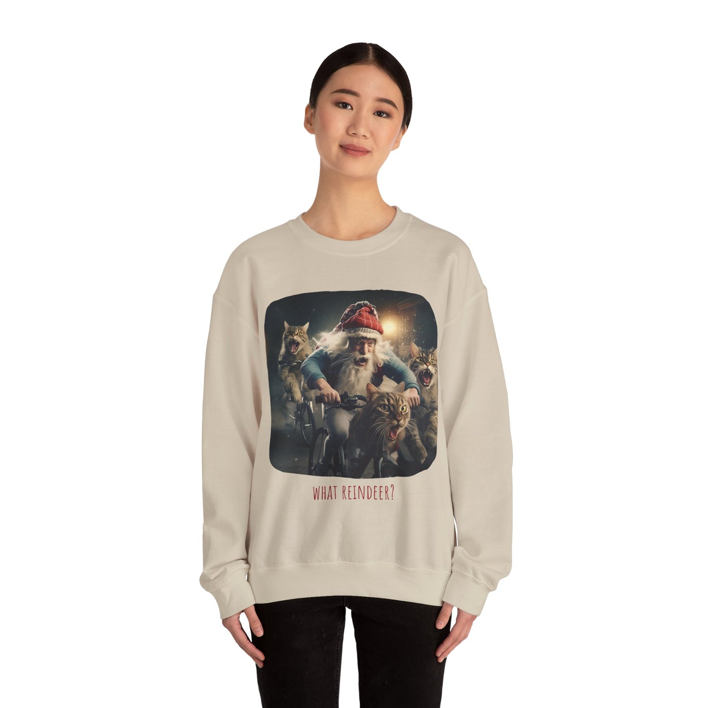 What Reindeer? Cat Brigade Santa on Cycle, Christmas Cat, Cat Bicycle Lovers Gift, Kitty Cat Christmas Shirt Unisex Sweatshirt Sweat Shirt, Many Colors