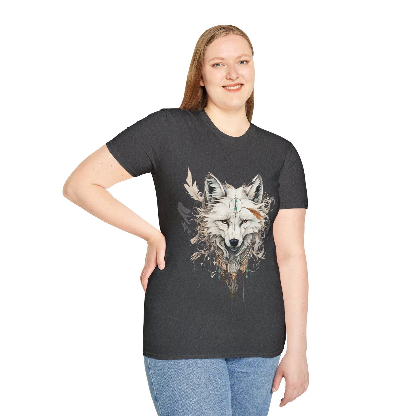 White Snow Fox Shirt, Fox Lover's Gift, Unisex Tee Shirt, T-Shirt Fox Totem Spirit Medicine Softstyle T-Shirt Tee Teeshirt White Fox