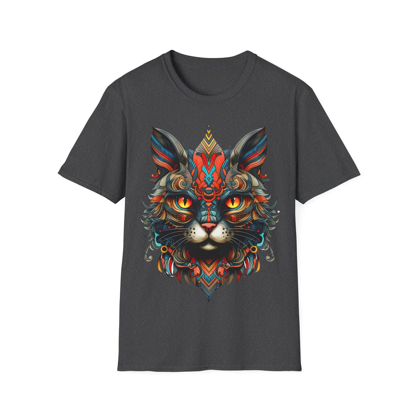 Tribal Exotic Cat Shirt, Cat Lover's Graphic Tee Graphic Unisex T- Shirt, T-Shirt Cat Lovers Gift Softstyle T-Shirt Tee Teeshirt Stylized Cat