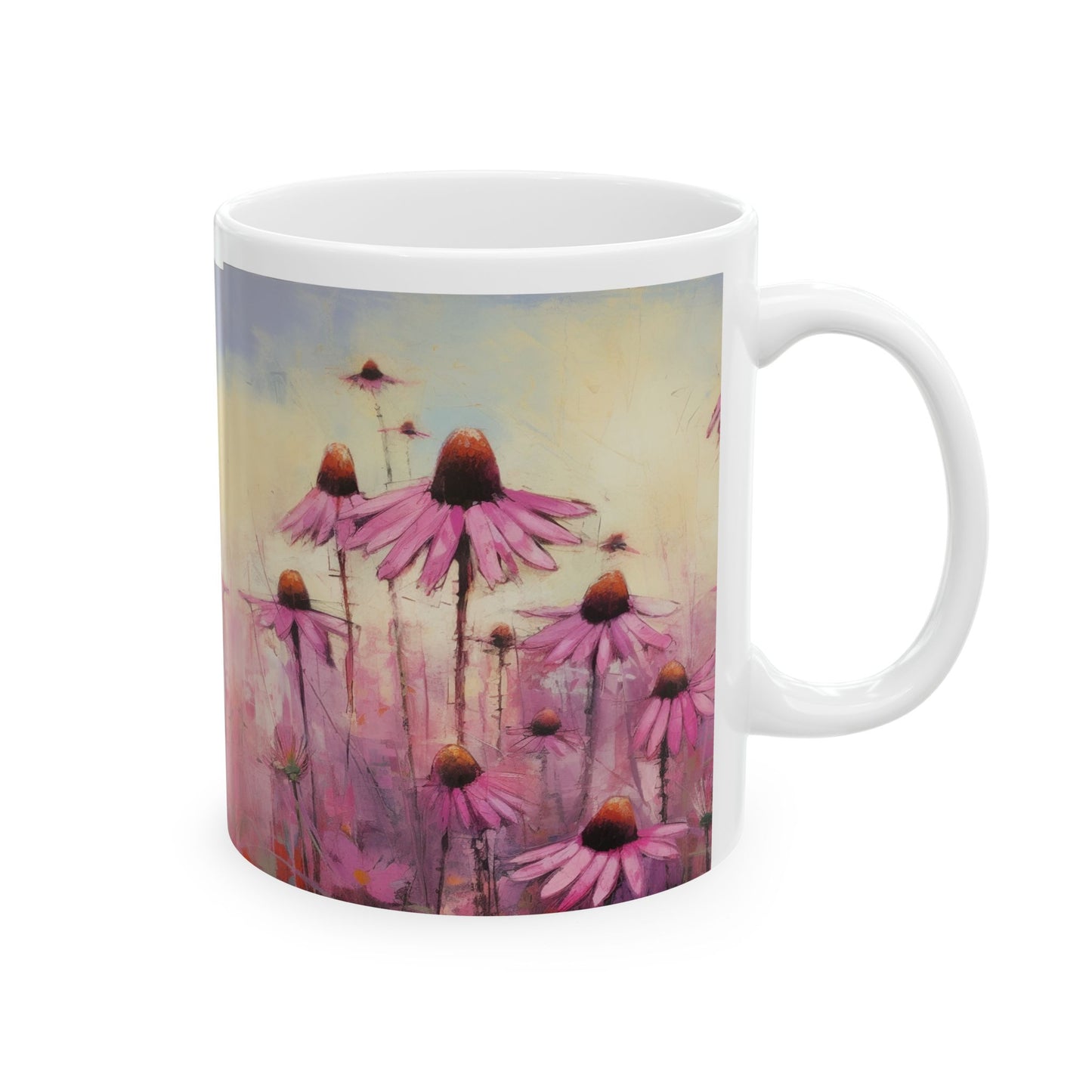 Purple Cone Flower, Echinacea Garden, flower Garden Mug, Printed Ceramic Mug 11oz Colorful