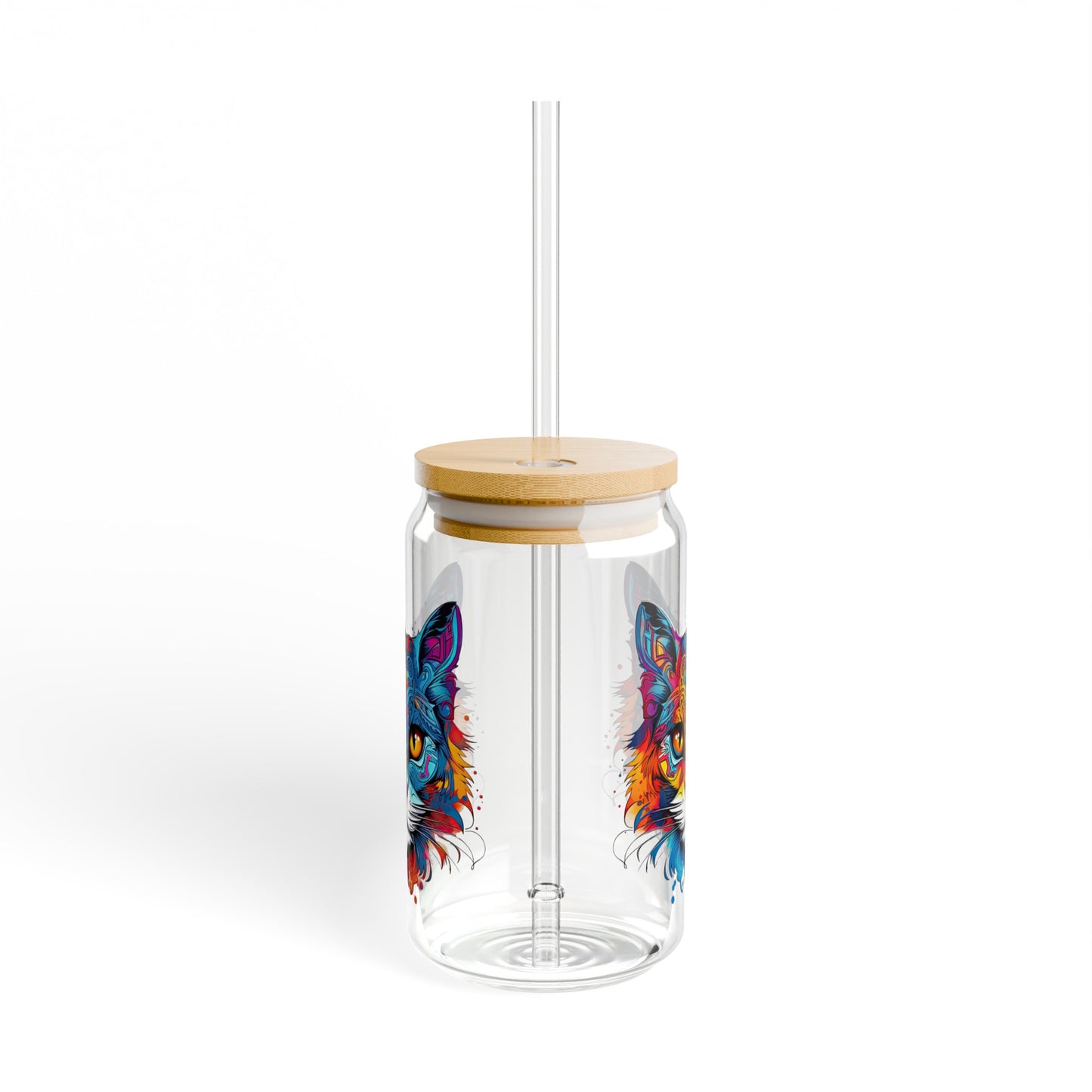 Jewel Color Exotic Cat Kitty Sipper Glass, Cat Lovers Glass 16oz