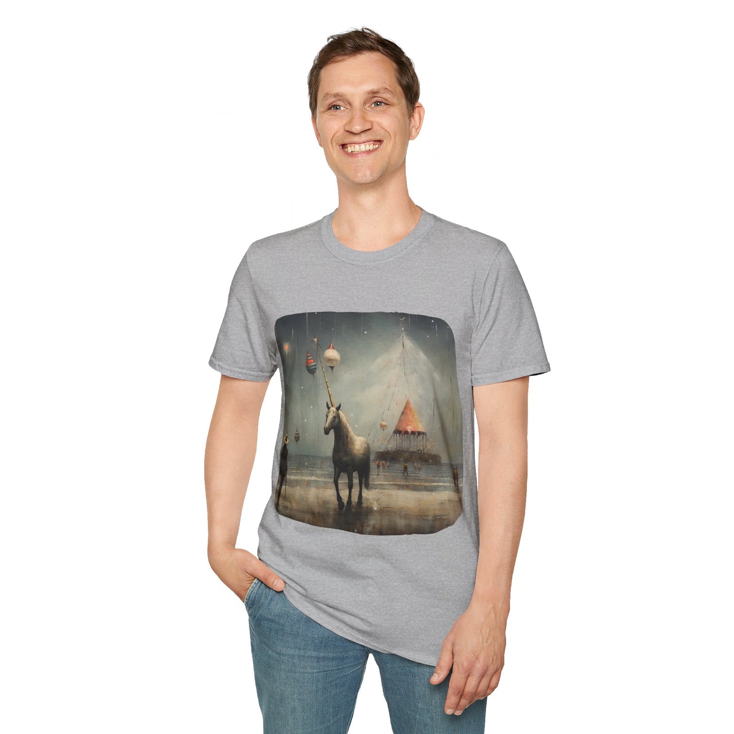 Unicorn with Holiday Ornament, Unicorn Christmas Gift Unisex Tee Shirt, T-Shirt Softstyle T-Shirt