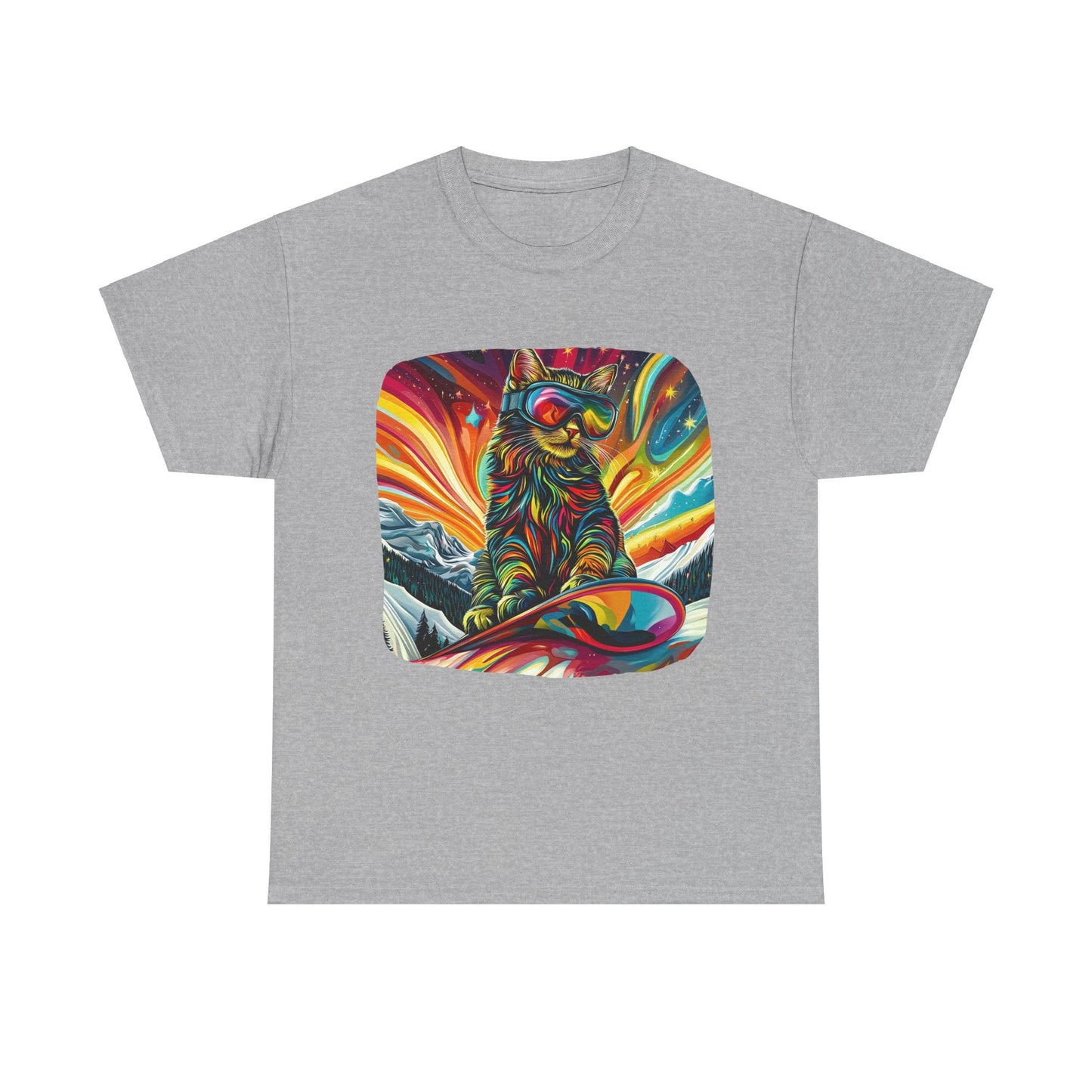 Snowboard Cat (V3) Extreme Winter Sports Ski Cat Art Gift - Cool Cats Unisex Heavy Cotton Tee T-Shirt
