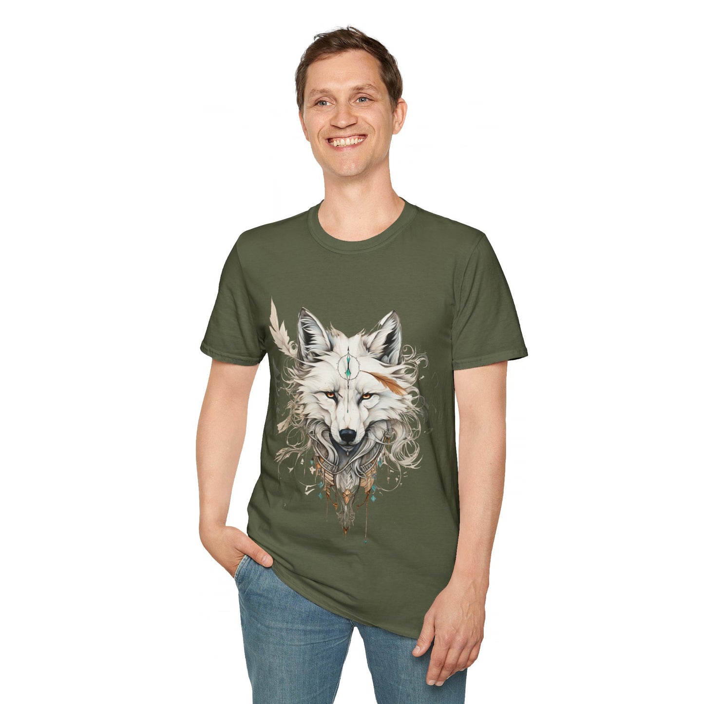 White Snow Fox Shirt, Fox Lover's Gift, Unisex Tee Shirt, T-Shirt Fox Totem Spirit Medicine Softstyle T-Shirt Tee Teeshirt White Fox