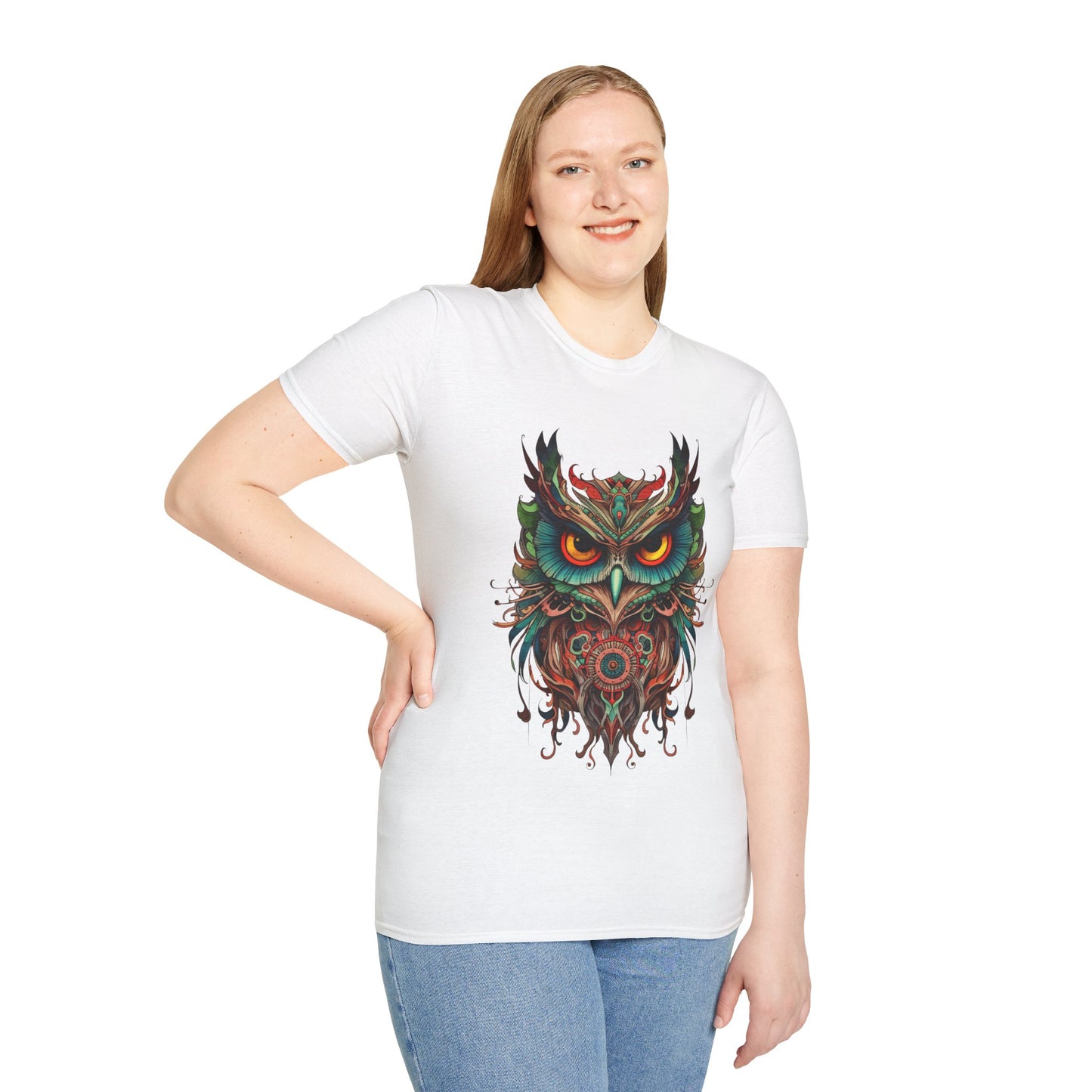 Jeweled Tone Owl, Owl Shirt, Barn Steampunk Owl Unisex Tee Shirt, T-Shirt Softstyle T-Shirt Tee Teeshirt