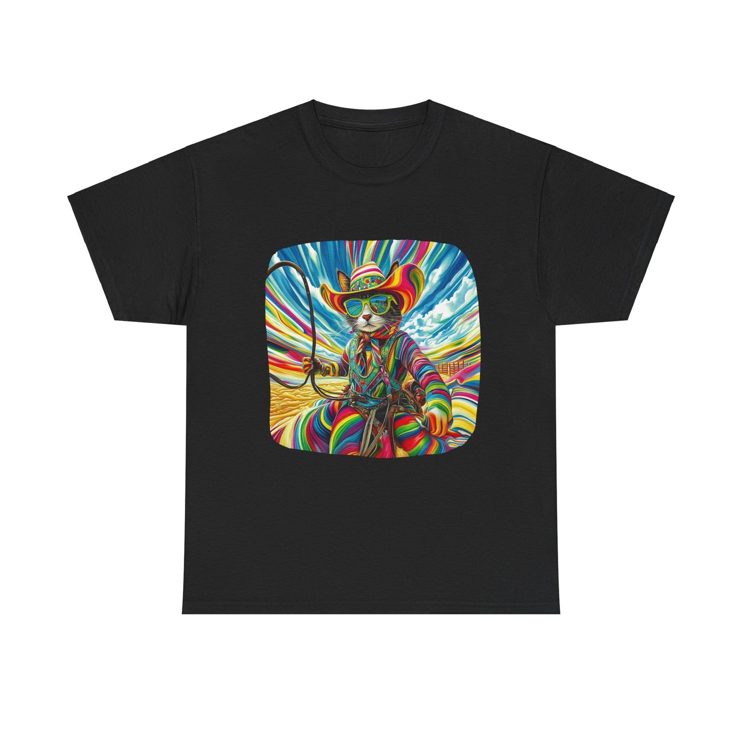 Rodeo Star Cowboy, Cattle Rancher Cat Shirt - Graphic T- Cat Art Gift - Cool Cats Unisex Heavy Cotton Tee T-Shirt