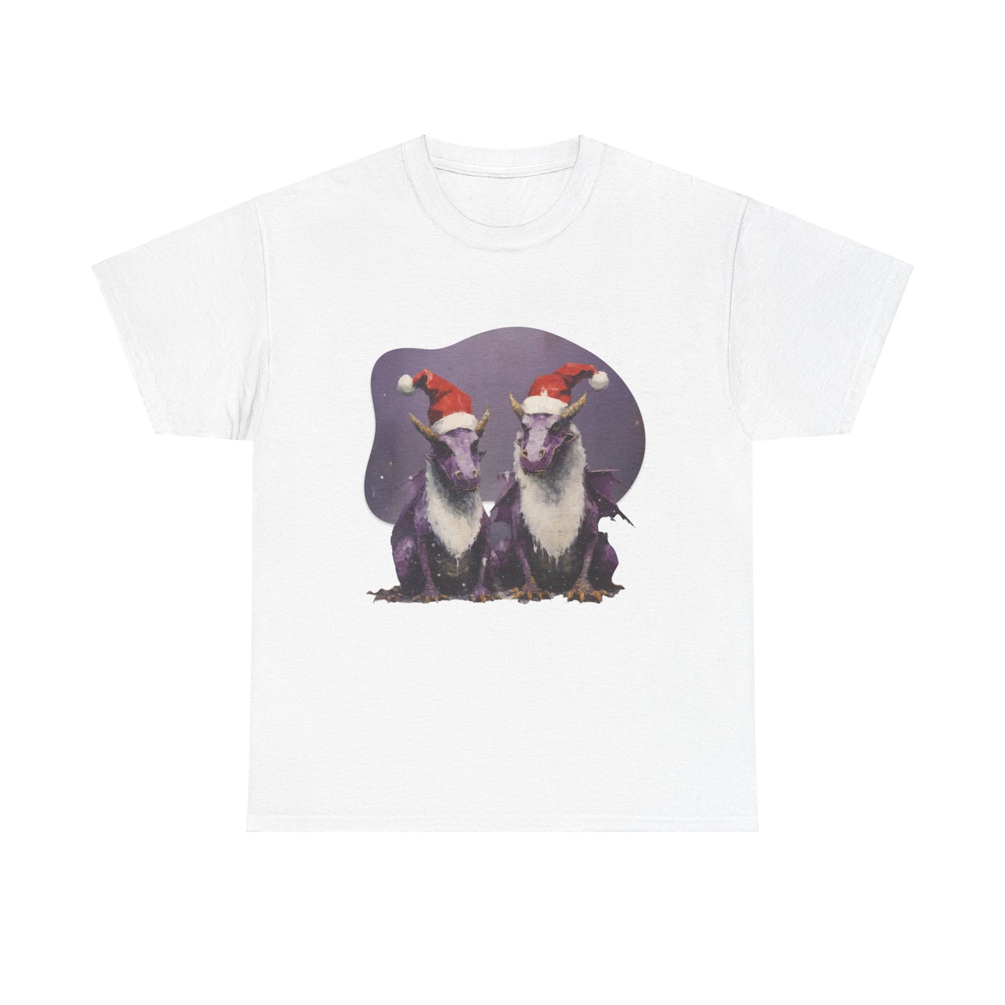Holiday Dragon Graphic Tee - Dragon in Santa Hat T-shirt - Dragon Lovers Unisex Heavy Cotton Tee T-Shirt