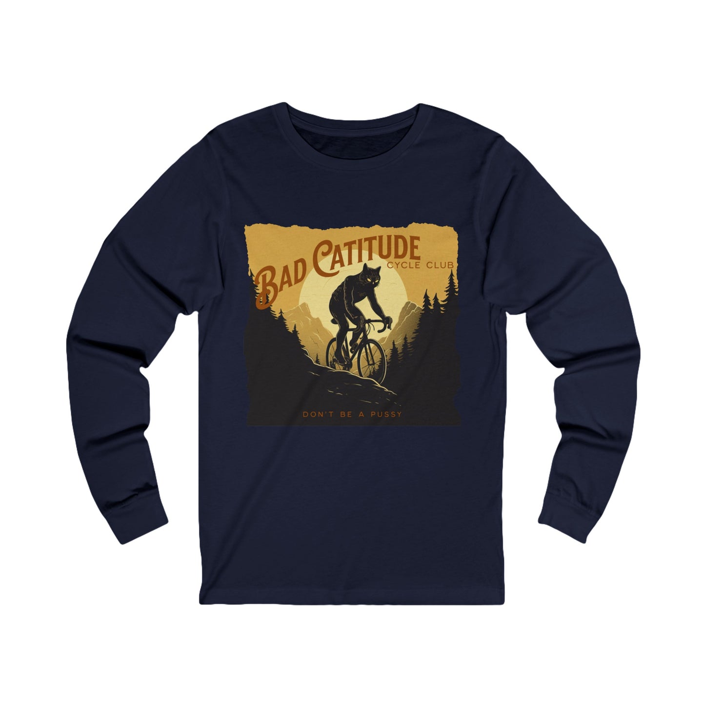 Cycling Cat Cycle, Cat on Bicycle, Bad Catitudes Cycling Club, Unisex Jersey Long Sleeve Tee Shirt, T-Shirt, Cat Lovers Gift
