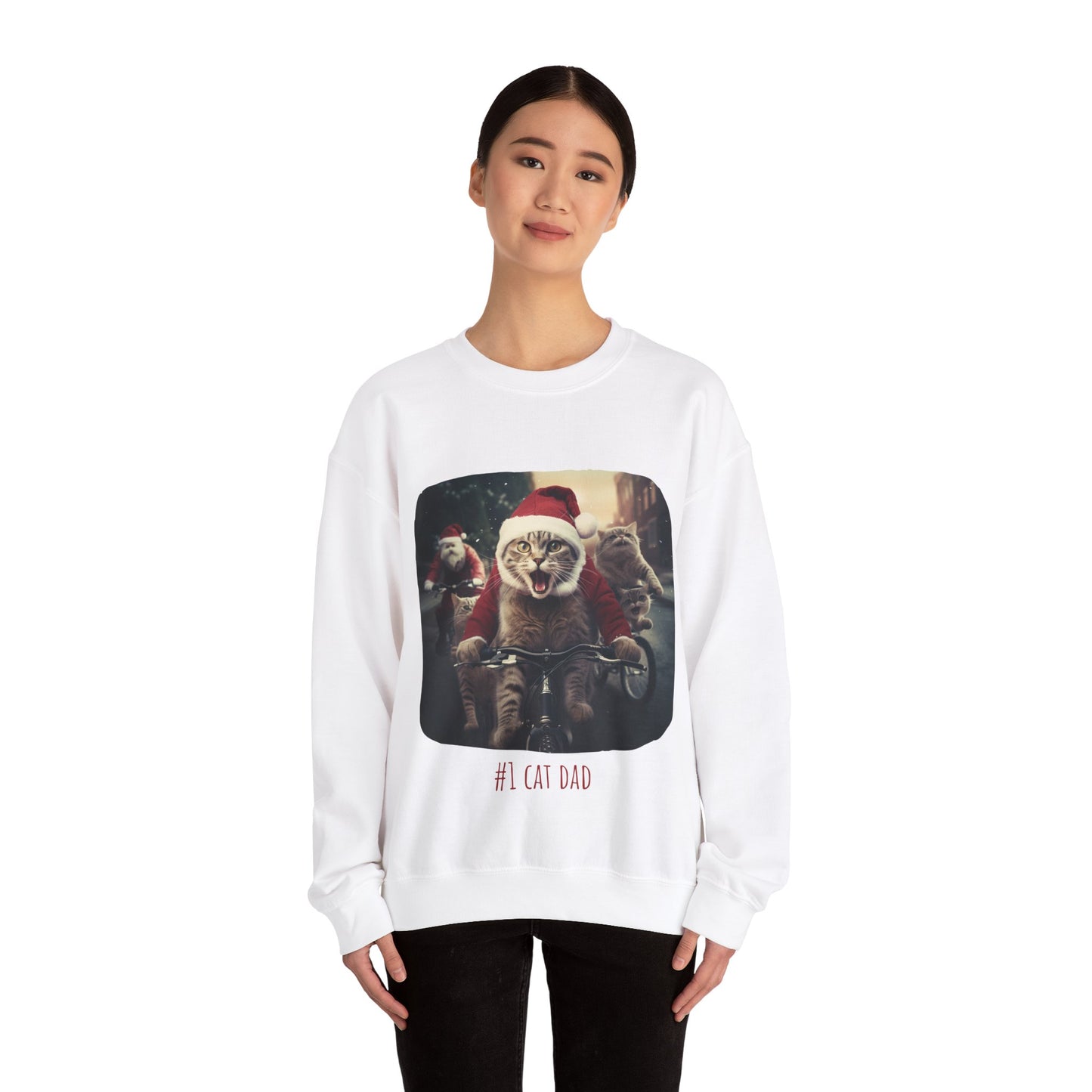 Fun Cat Dad, #1 Christmas Cat, Cat Lovers Gift, Kitty Cat Christmas Shirt Mens Unisex Size Sweatshirt Sweat Shirt, Many Colors
