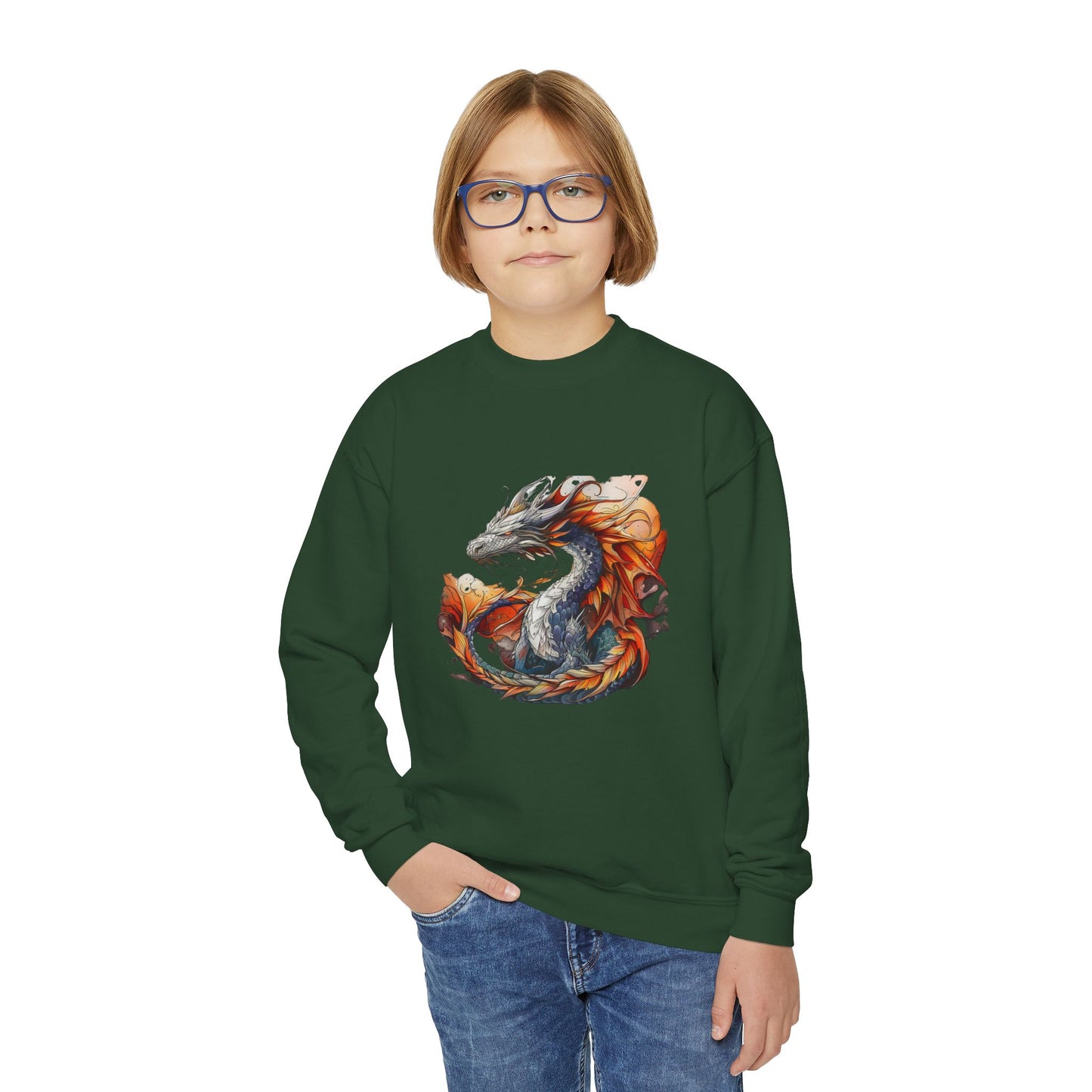 Fire Dragon Kids Sweatshirt - Kids Boys Youth Crewneck Sweatshirt -Dragon Lover Gift