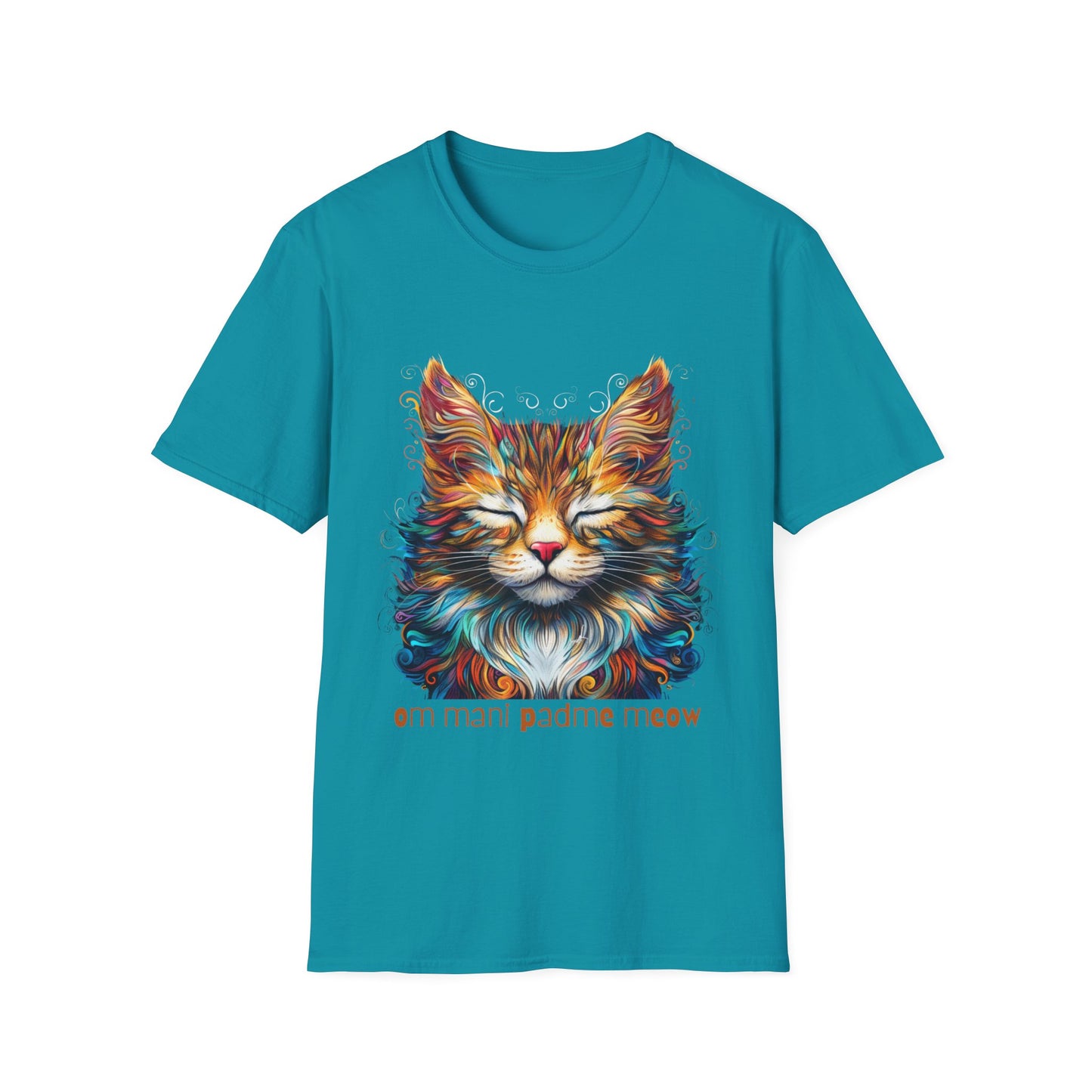 Om Mani Padme Meow - Meditating Cat Shirt, Cat Lover's Graphic Tee Graphic Unisex T- Shirt, T-Shirt Cat Lovers Gift Softstyle T-Shirt Tee Teeshirt Stylized Cat