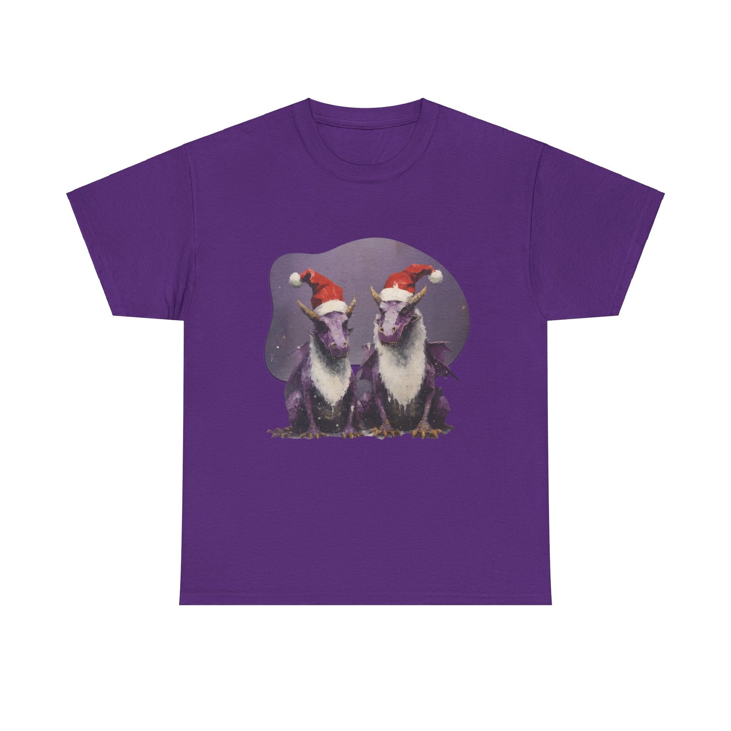 Holiday Dragon Graphic Tee - Dragon in Santa Hat T-shirt - Dragon Lovers Unisex Heavy Cotton Tee T-Shirt