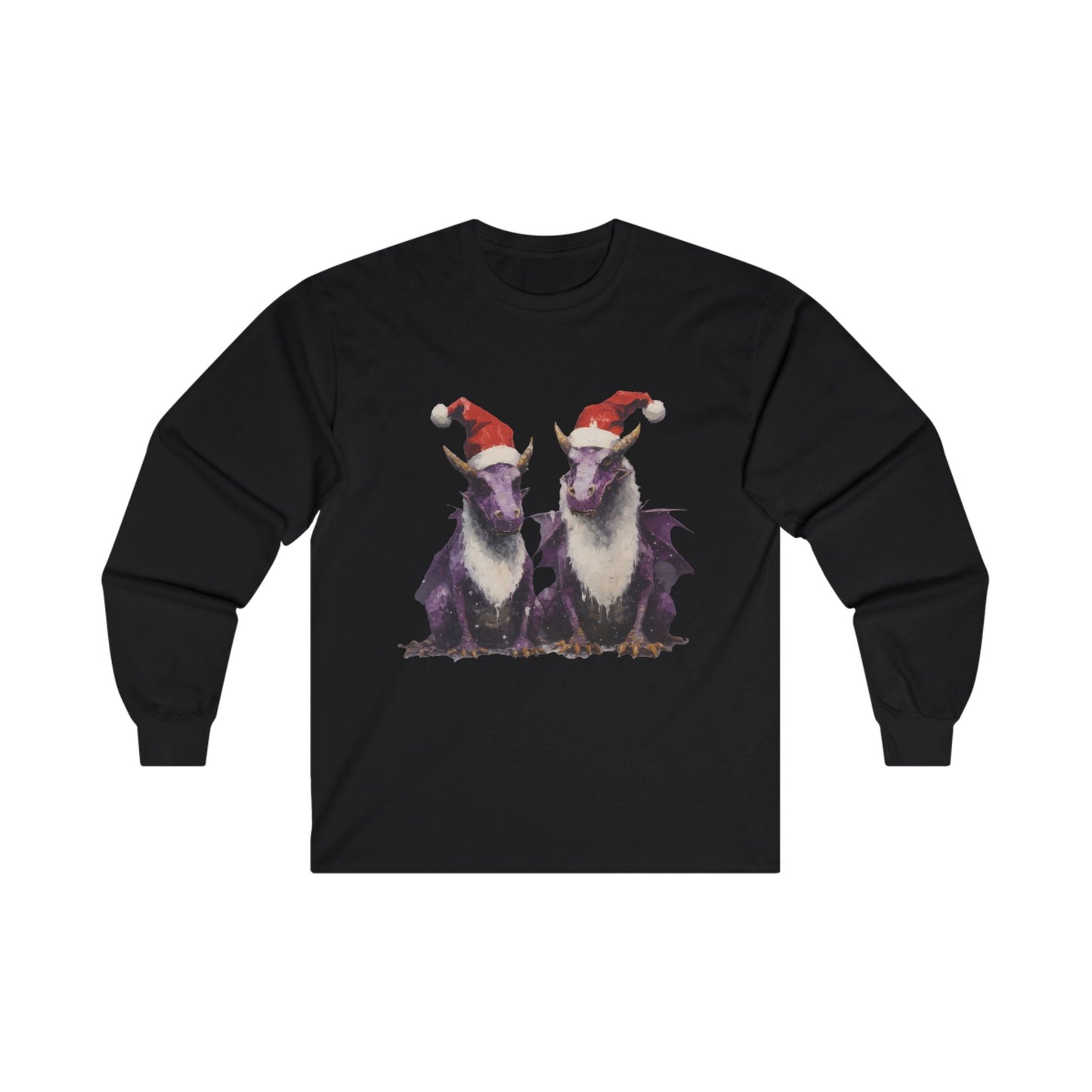 Christmas Dragons, Dragon Art, Purple Dragon in Santa Hat Holiday Shirt Long Sleeve T-shirt Ultra Cotton Long Sleeve Tee t Gift Holiday Fun