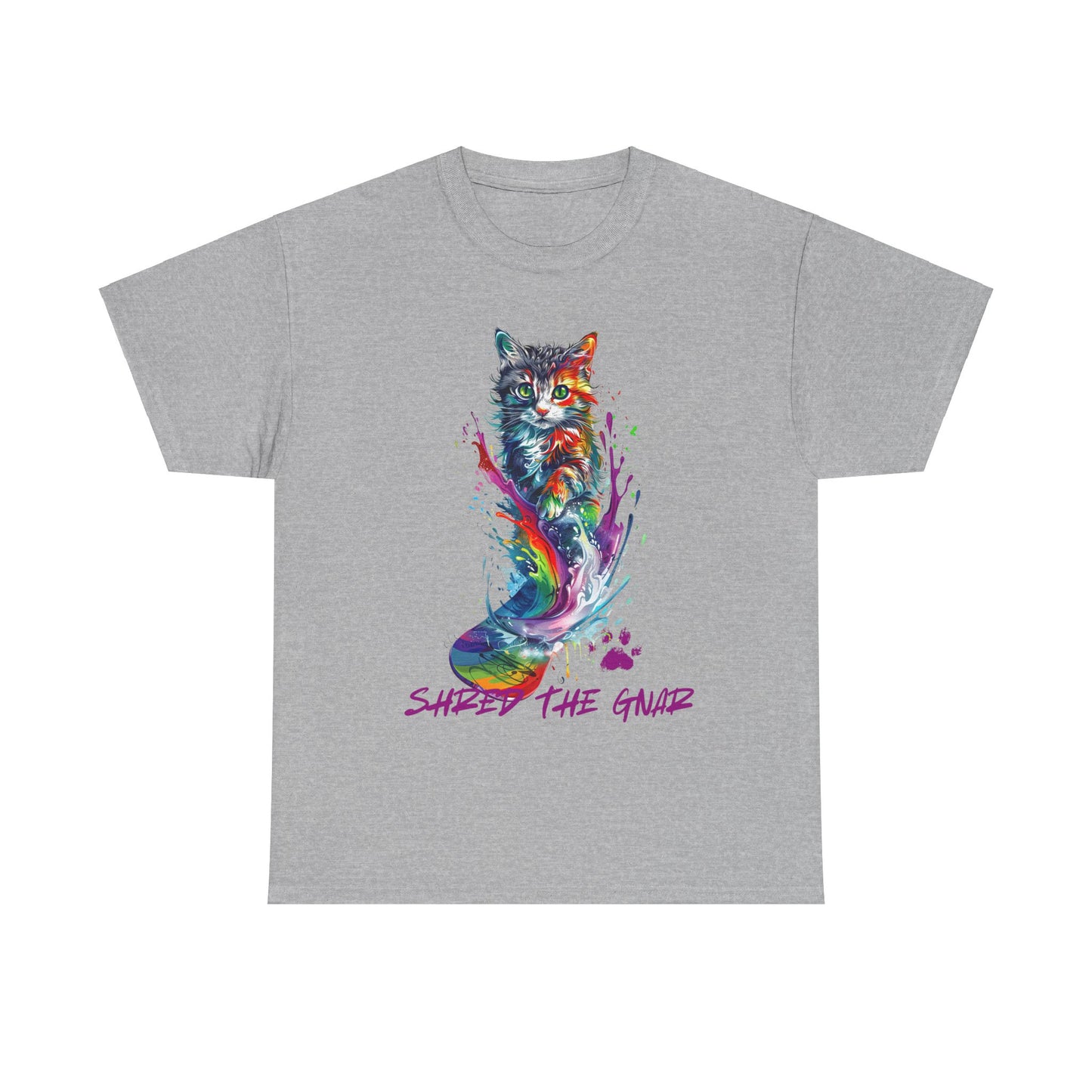 Shred the Gnar Snowboard Cat Graphic Tee, Winter Cat Art Gift - Cool Cats Unisex Heavy Cotton Tee T-Shirt