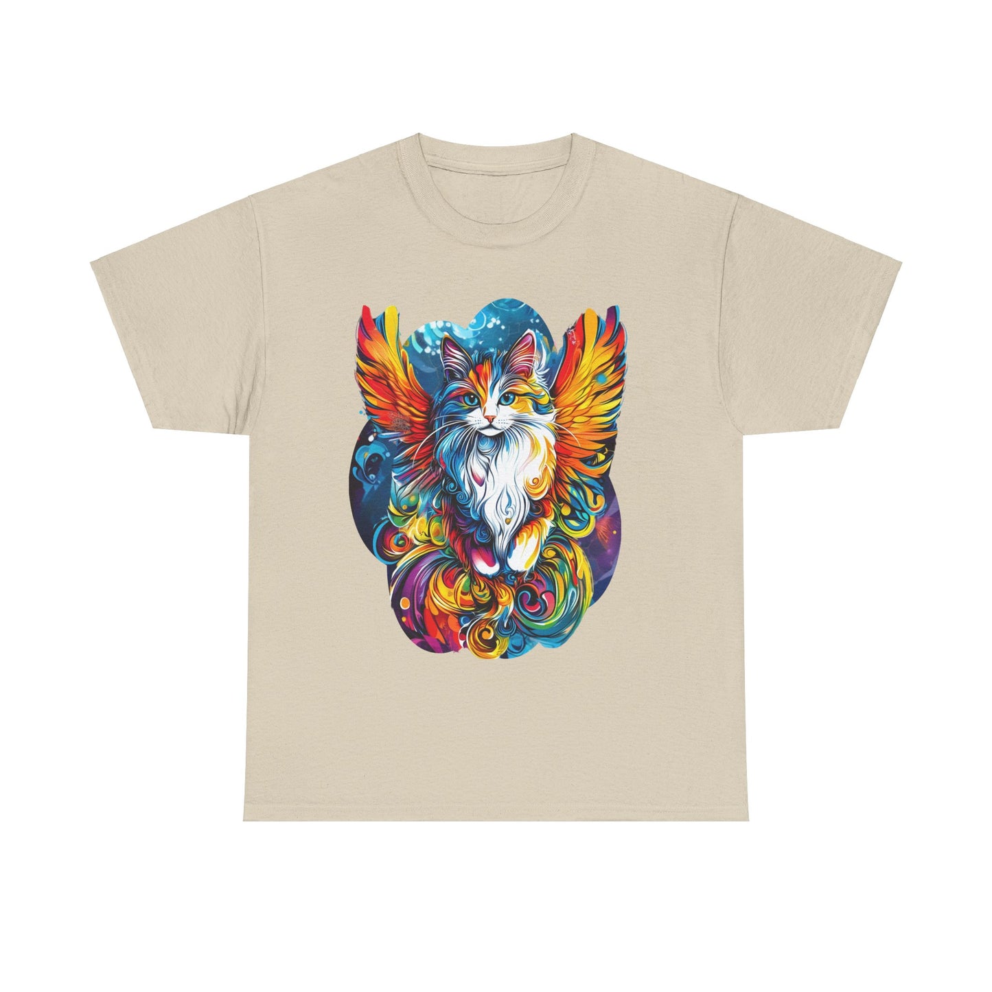 Tattoo Style Cat Angel, Cat Memorial - Cat with Angel Wings Graphic Tee- Cat Gift Unisex Heavy Cotton Tee T-Shirt