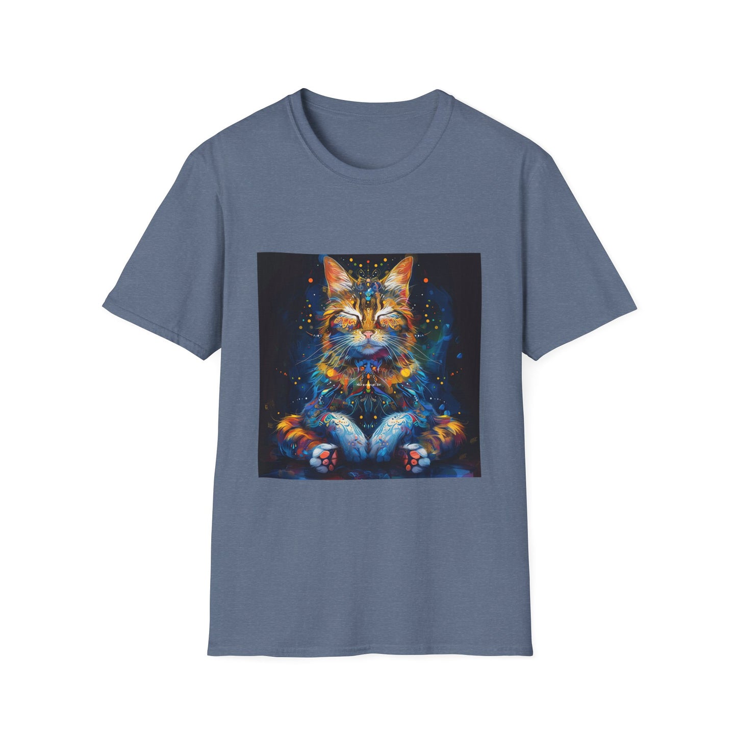 Meditating Cat Graphic Yoga Shirt, Cat Lover's Graphic Tee Graphic Unisex T- Shirt, T-Shirt Cat Lovers Gift Softstyle T-Shirt Tee Teeshirt Stylized Cat