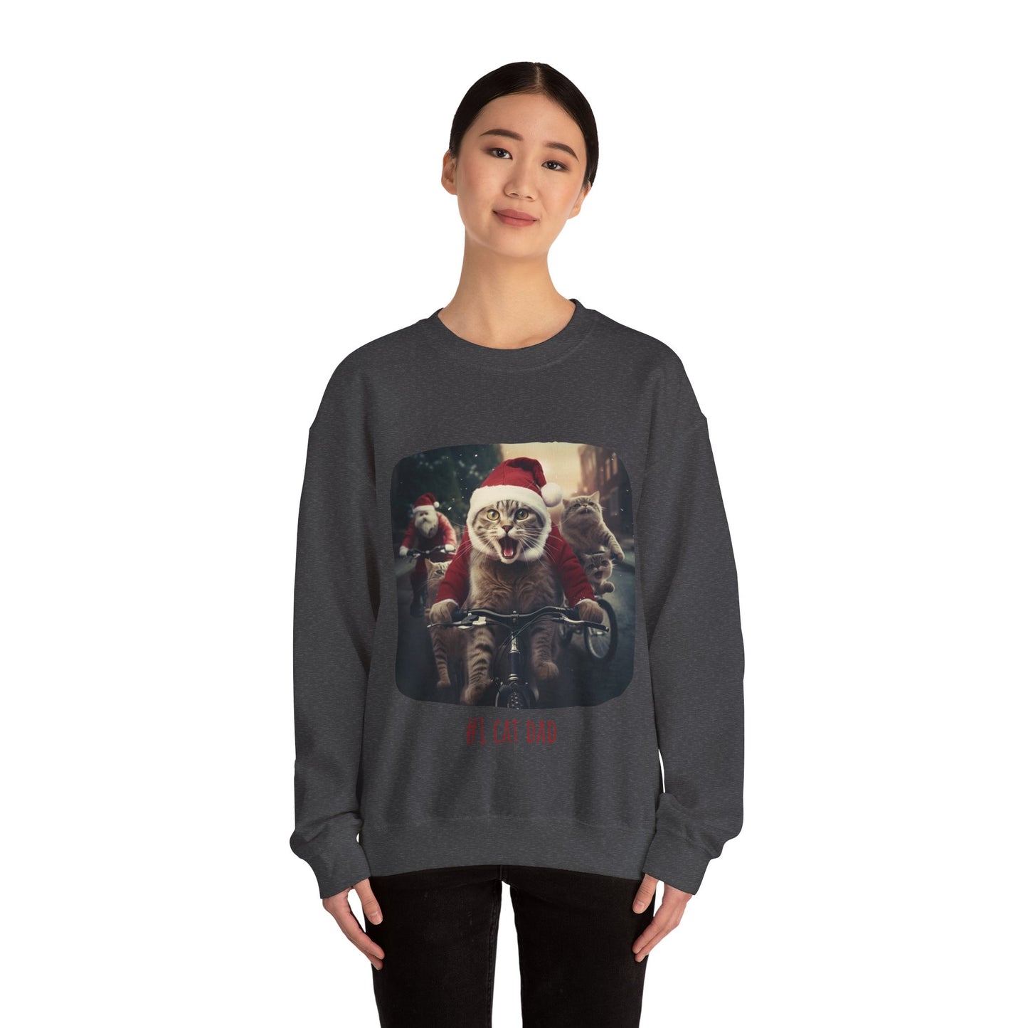Fun Cat Dad, #1 Christmas Cat, Cat Lovers Gift, Kitty Cat Christmas Shirt Mens Unisex Size Sweatshirt Sweat Shirt, Many Colors