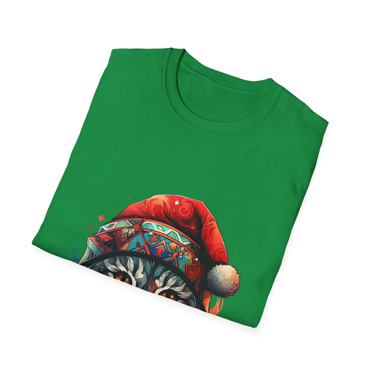 Santa Cats in Christmas Hat Holiday Christmas Cat Shirt, Cat Lover's Graphic Tee Graphic Unisex T- Shirt, T-Shirt Cat Lovers Gift Softstyle T-Shirt Tee Christmas JumperTeeshirt Stylized Cat