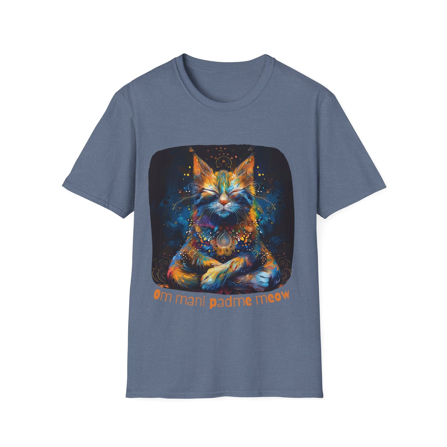 Mani Padme Meow (Version 2) - Meditating Cat Shirt, Cat Lover's Graphic Tee Graphic Unisex T- Shirt, T-Shirt Cat Lovers Gift Softstyle T-Shirt Tee Teeshirt Stylized Cat