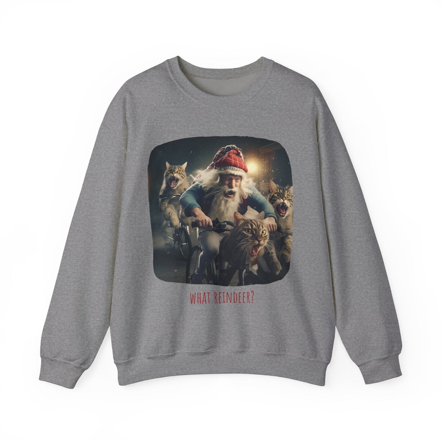 What Reindeer? Cat Brigade Santa on Cycle, Christmas Cat, Cat Bicycle Lovers Gift, Kitty Cat Christmas Shirt Unisex Sweatshirt Sweat Shirt, Many Colors