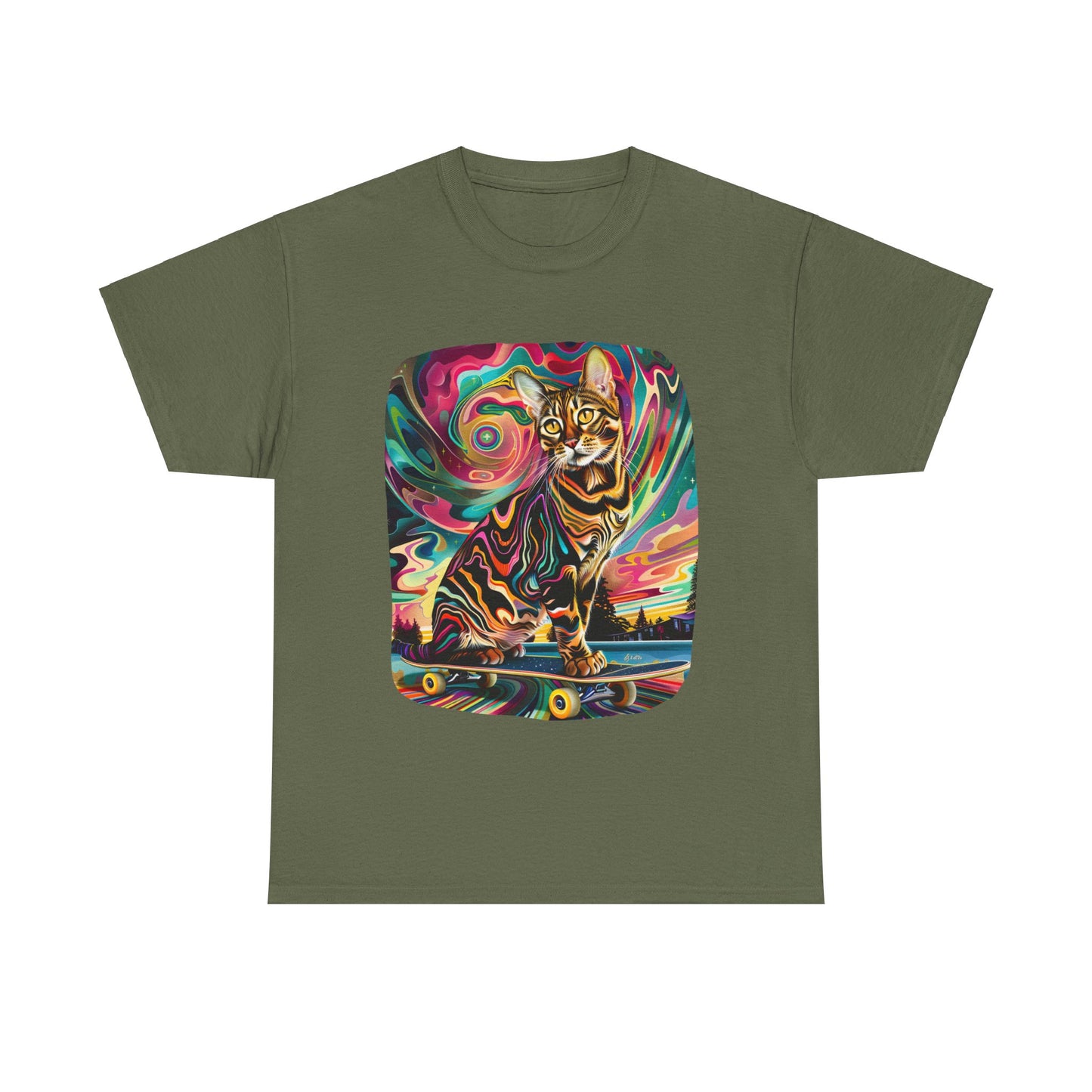 Skateboard Cat, Skater Cat Art Gift - Cool Cats Unisex Heavy Cotton Tee T-Shirt