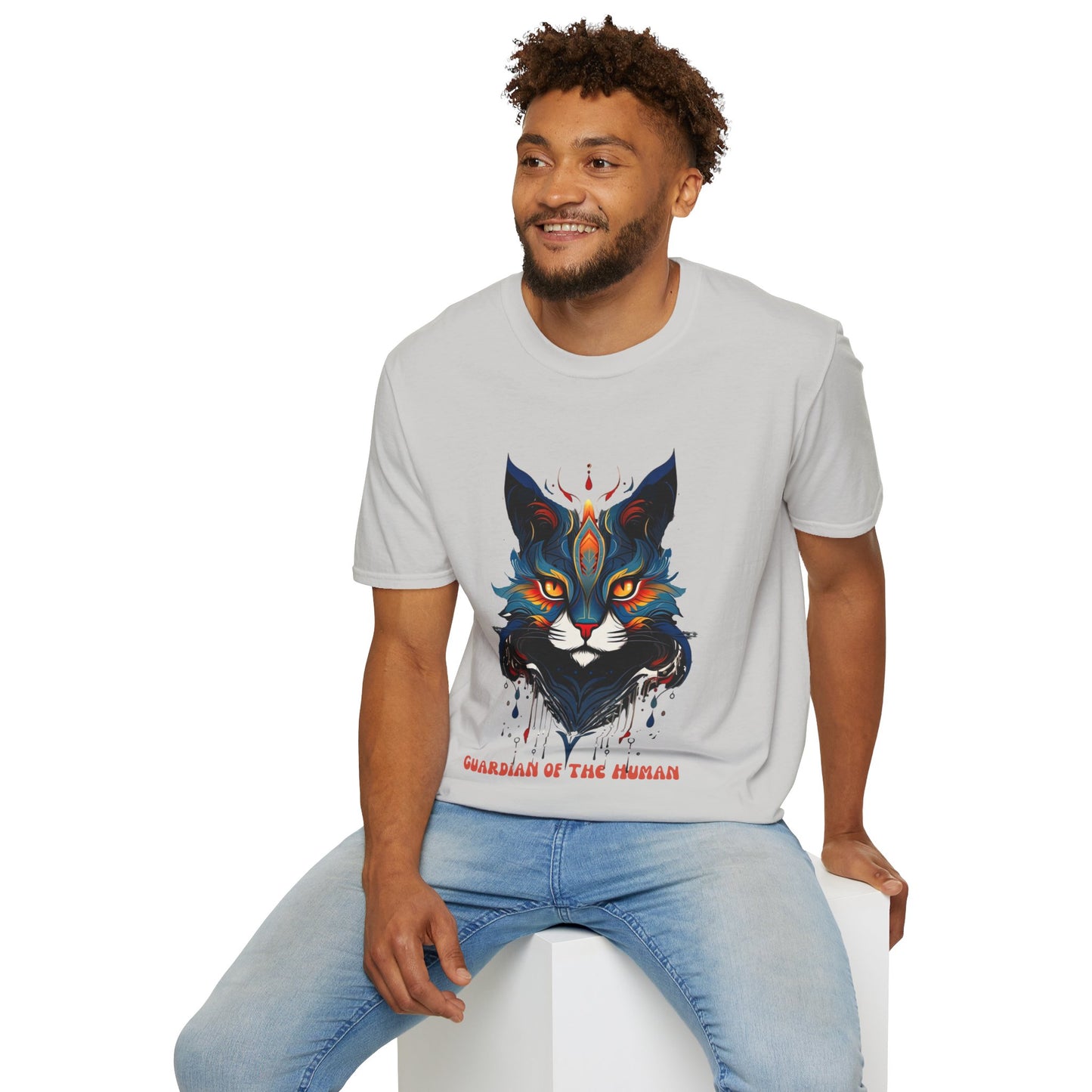 Guardian of the Human, Cat Lover's Gift Unisex Tee Shirt, T-Shirt Cat Lovers Gift Softstyle T-Shirt Tee Teeshirt Stylized Cat