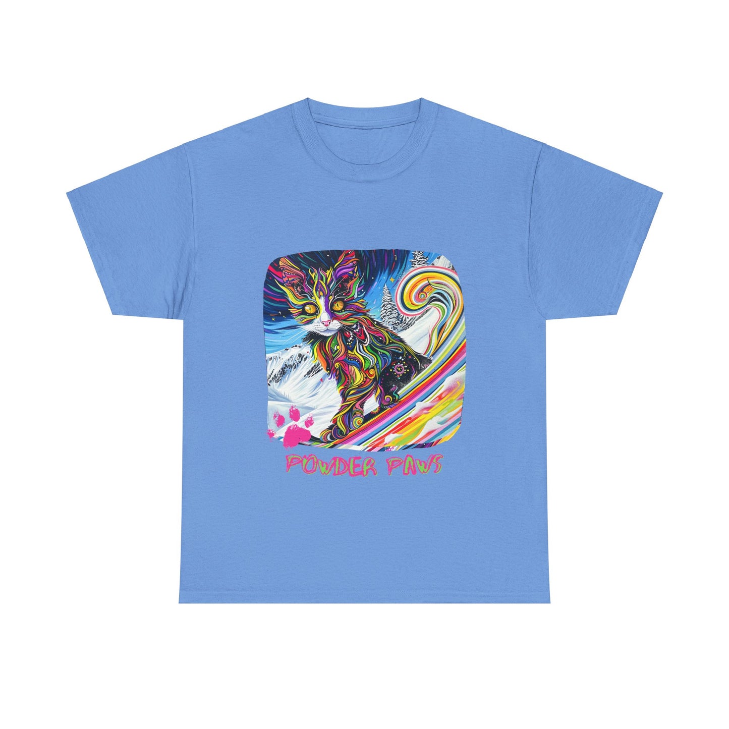 Powder Paws Snow, Snowboard Winter Sports Cat - Cat Art Graphic Tee, Ski Gift - Cool Cats Unisex Heavy Cotton Tee T-Shirt
