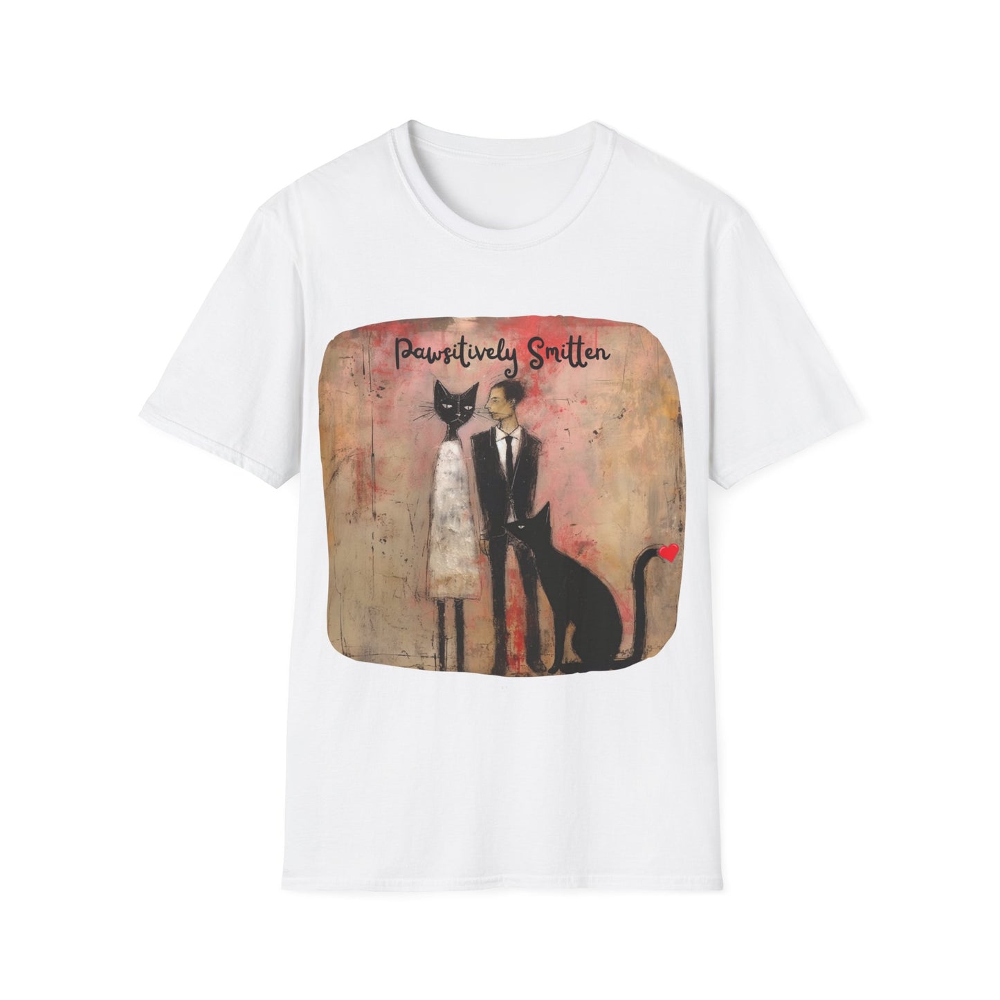 "Pawsitively Smitten" - Love & Valentine's Day Gift for Cat Lovers Mens Woman's Unisex Shirt, Softstyle T-Shirt Tee Teeshirt