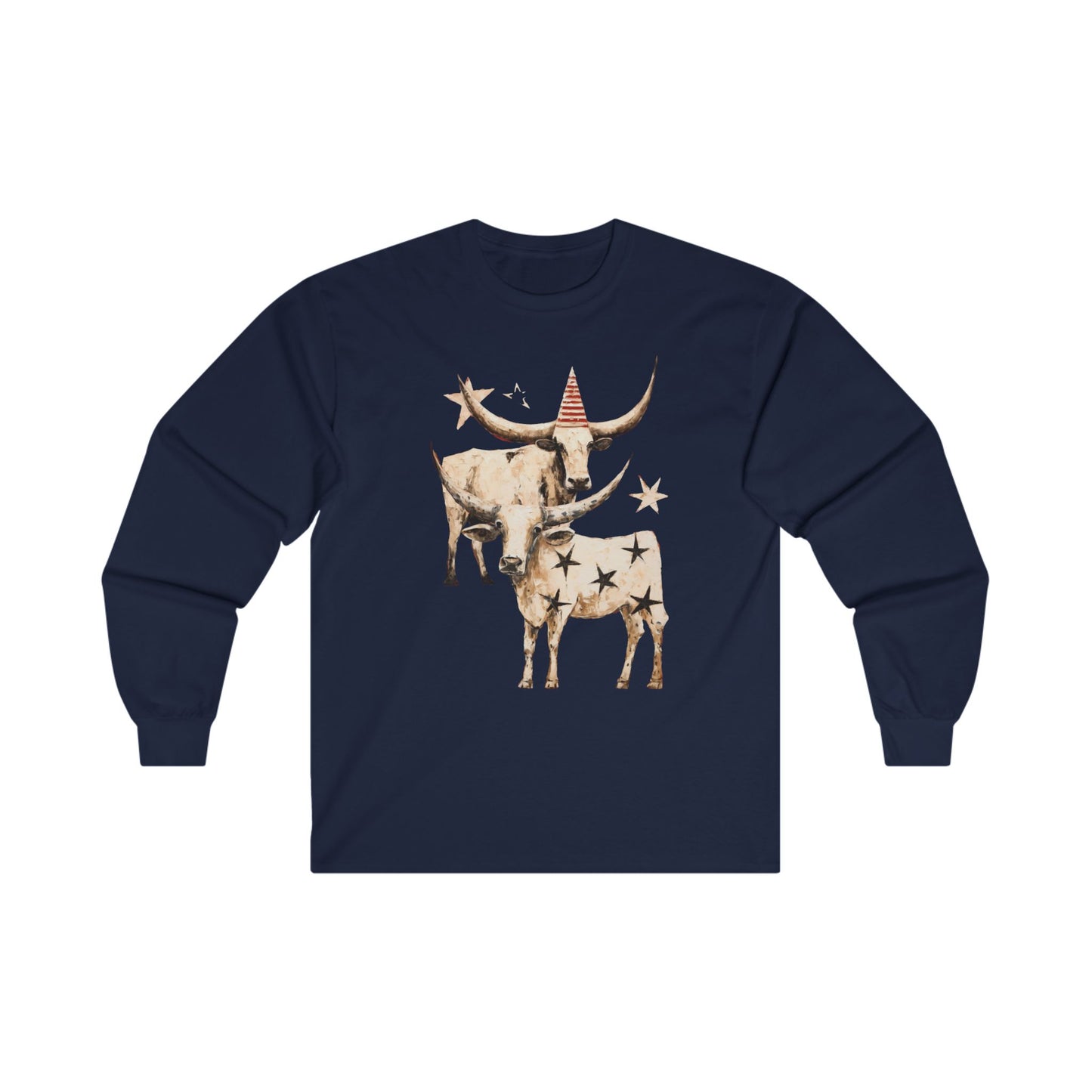 Texas Longhorn Cattle Graphic Tee, Oklahoma Cattle Country, Rodeo Gift, Cow Stars Long Sleeve T-shirt Ultra Cotton Long Sleeve Tee T-Shirt