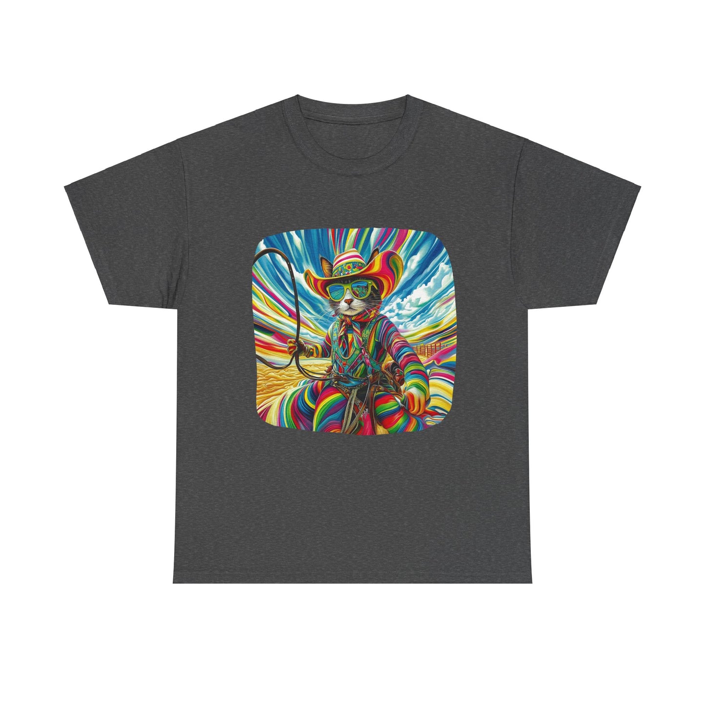 Rodeo Star Cowboy, Cattle Rancher Cat Shirt - Graphic T- Cat Art Gift - Cool Cats Unisex Heavy Cotton Tee T-Shirt